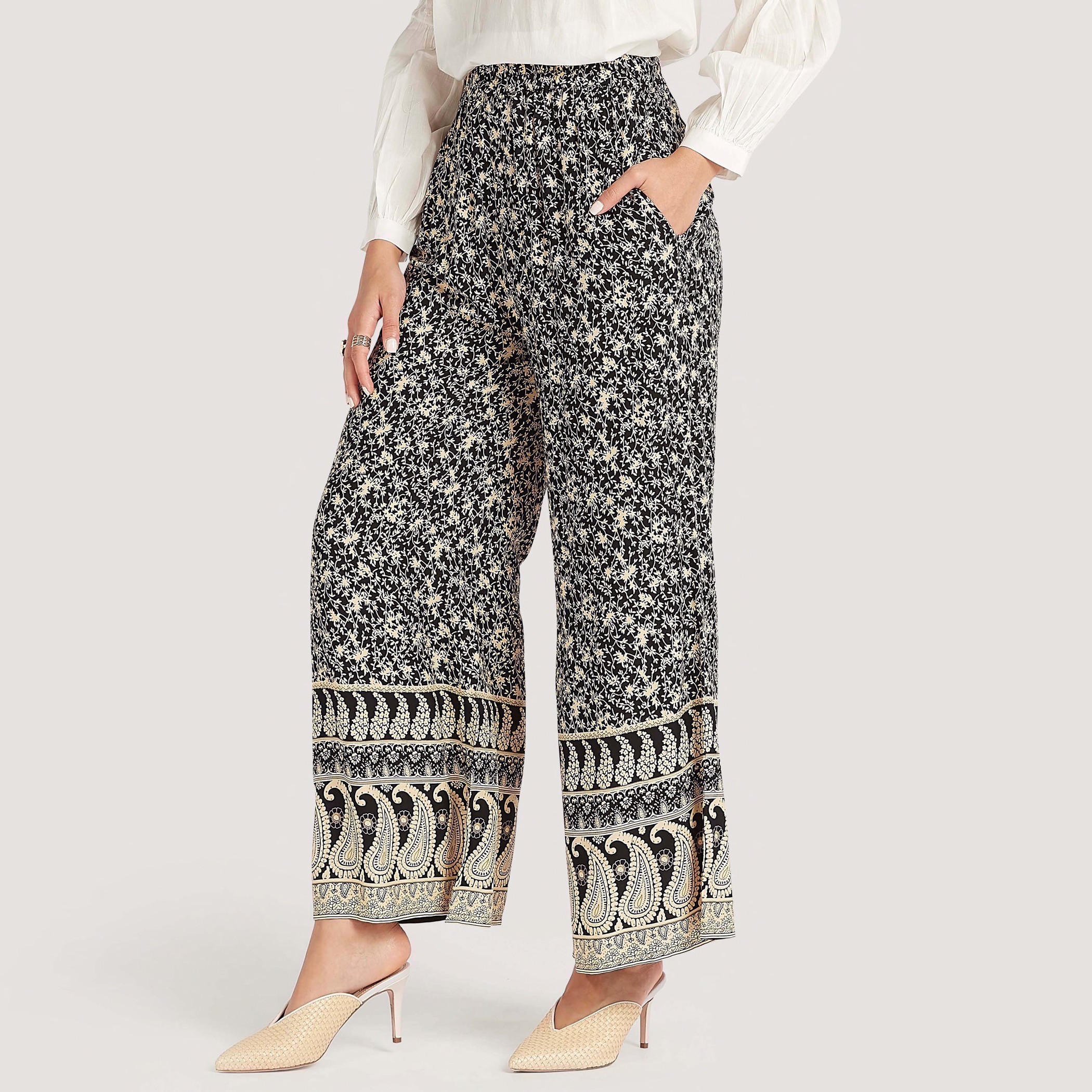 بنطلون بالازو بخصر مطّاطي متوسّط الارتفاع وطبعات أزهار-women-clothing-bottoms-trousers-image-5