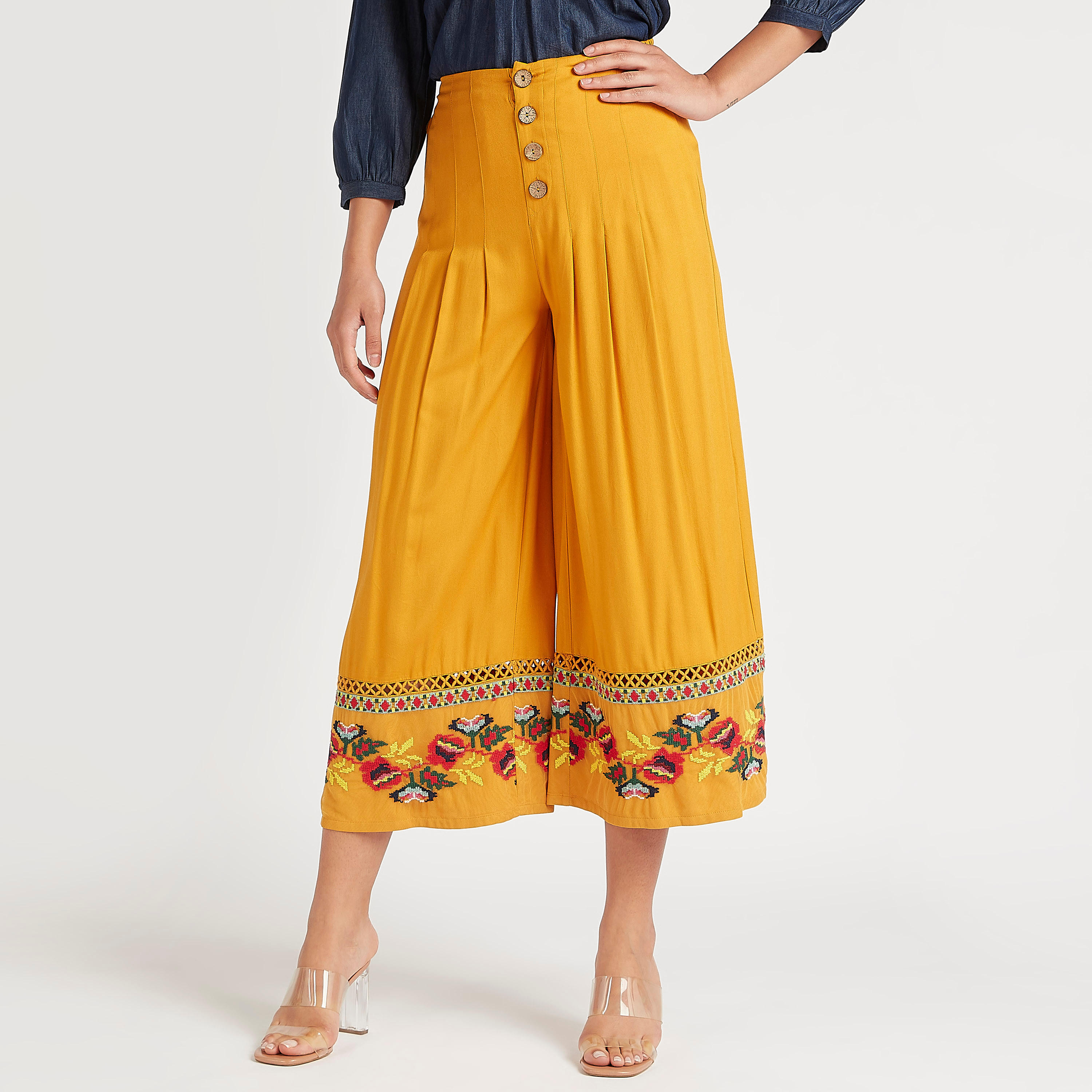 بنطلون كوليتوس مطرّز بقصّة واسعة وخصر متوسّط الارتفاع وزر إغلاق-women-clothing-bottoms-trousers-image-6