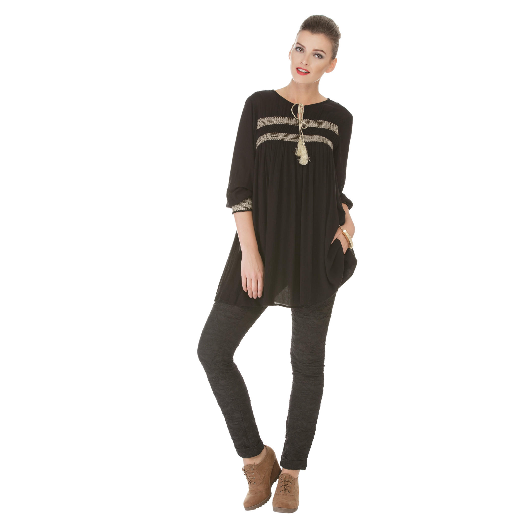Embossed Slim Leg Trousers-women-clothing-bottoms-trousers-image-1