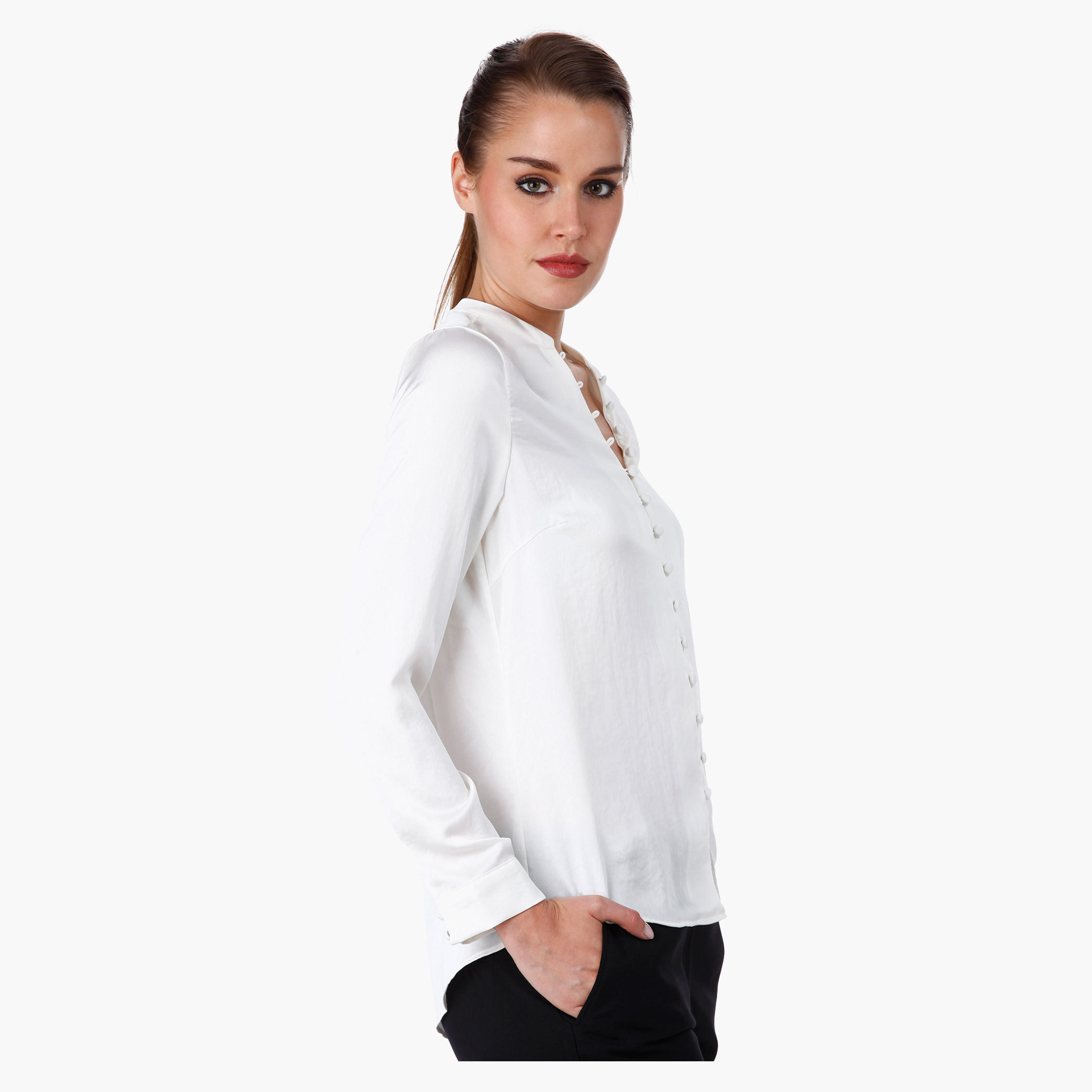 Formal Shirt with Mandarin Collar and Long Sleeves-women-clothing-shirtsandblouses-blouses-image-3