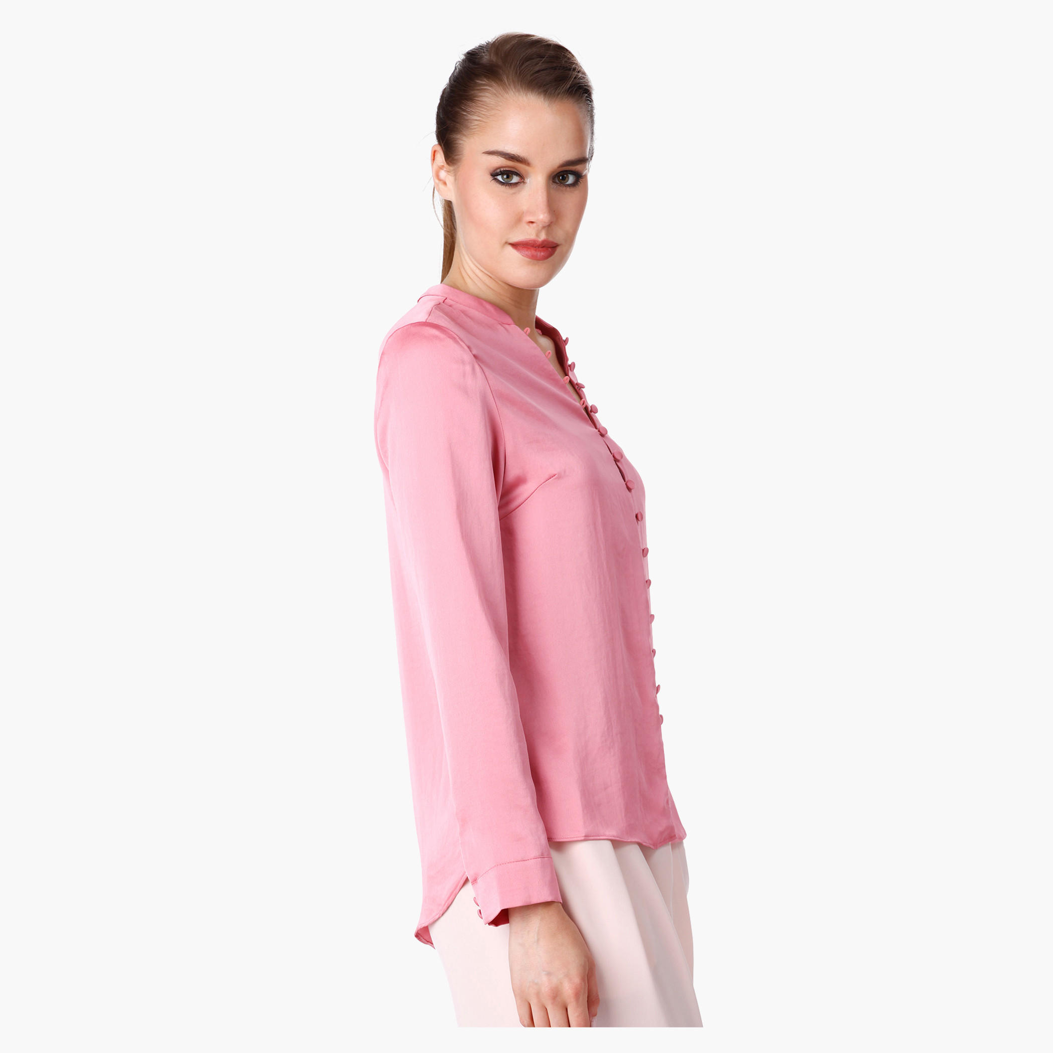 Formal Shirt with Mandarin Collar and Long Sleeves-women-clothing-shirtsandblouses-blouses-image-13