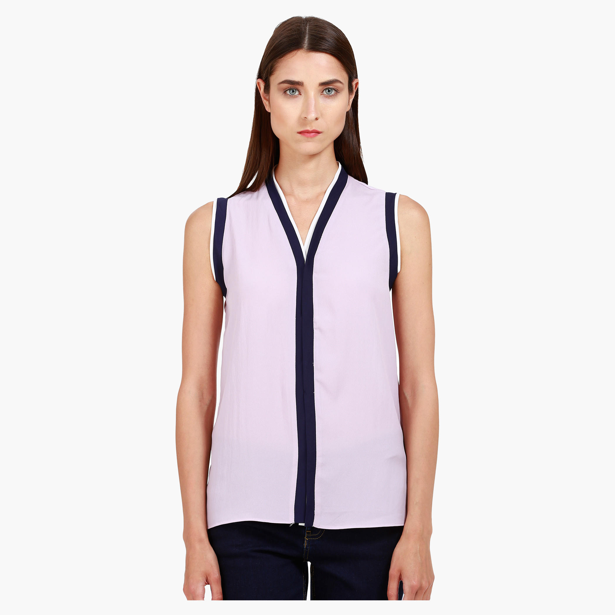 Casual V-Neck Top with Contrast Detailing in Regular Fit-women-clothing-shirtsandblouses-blouses-image-6