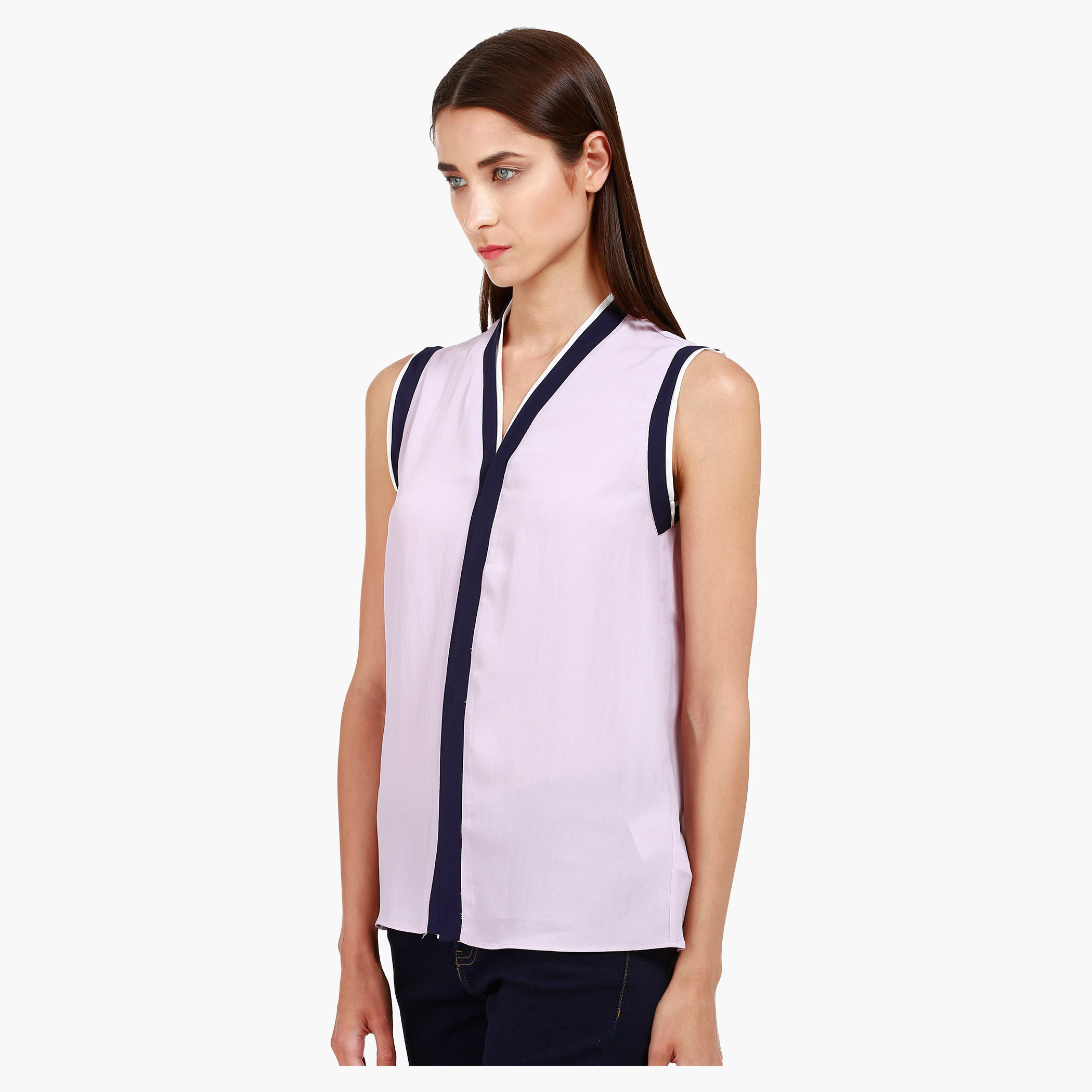 Casual V-Neck Top with Contrast Detailing in Regular Fit-women-clothing-shirtsandblouses-blouses-image-8