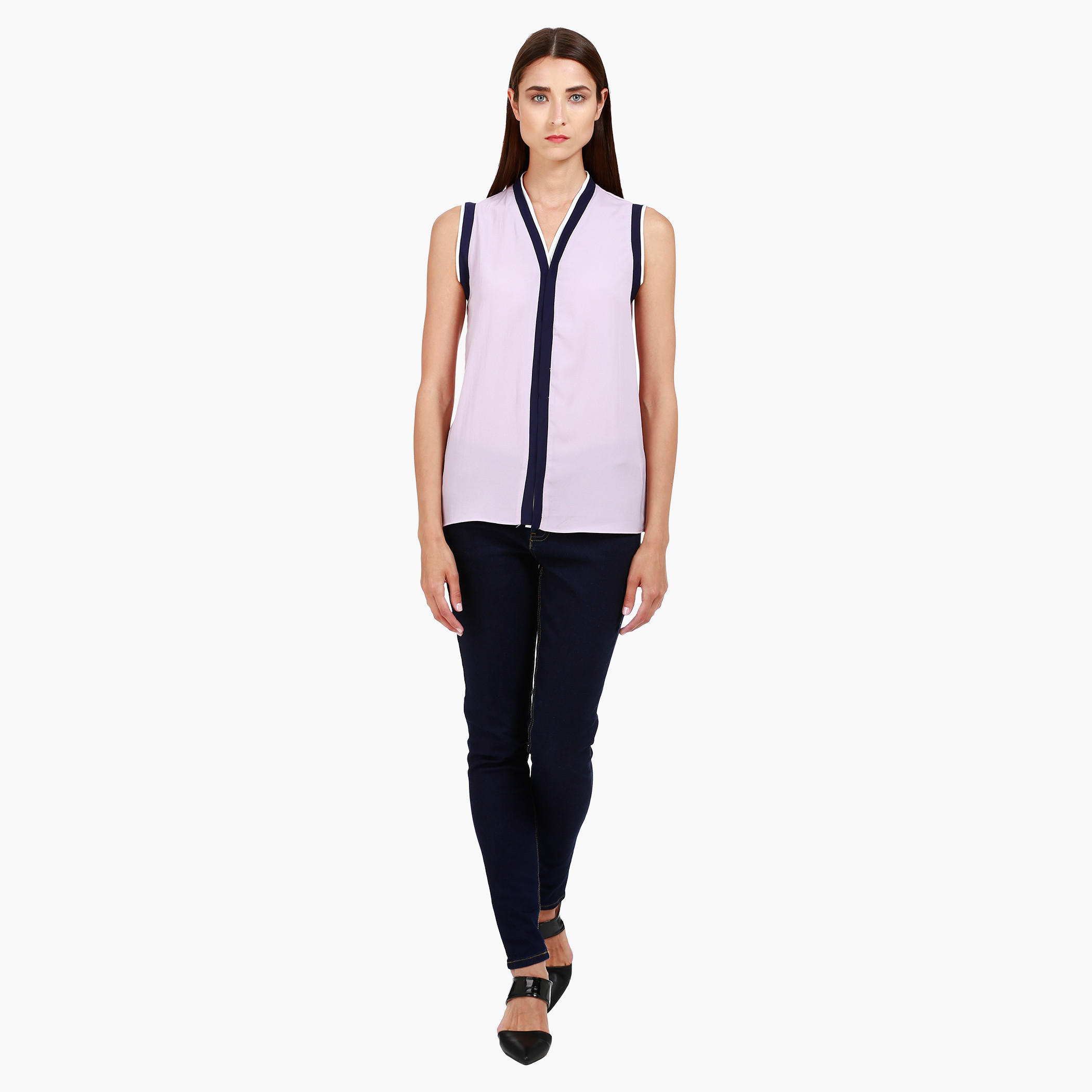 Casual V-Neck Top with Contrast Detailing in Regular Fit-women-clothing-shirtsandblouses-blouses-image-10