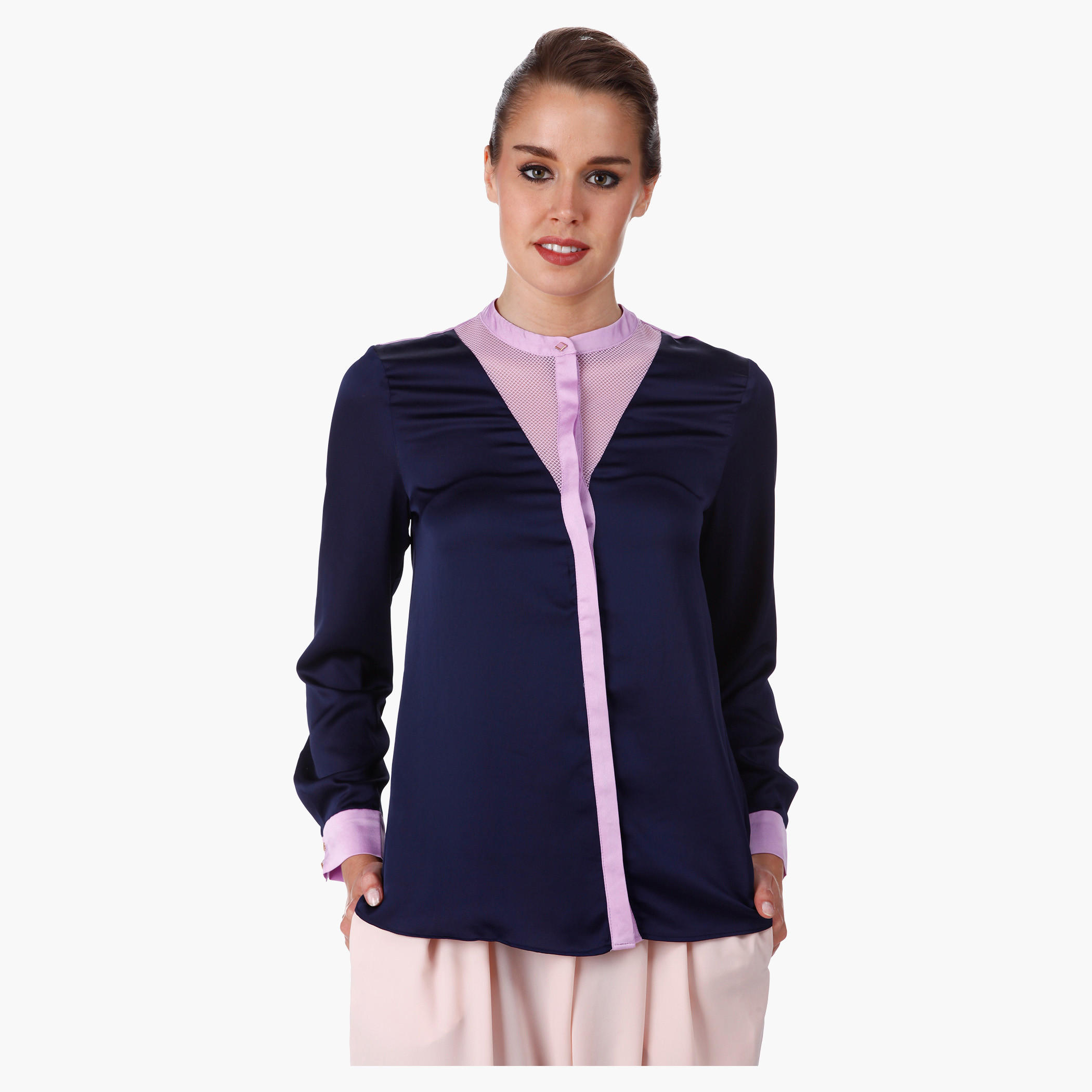 Formal Shirt with Round Neck in Regular Fit-women-clothing-shirtsandblouses-blouses-image-1