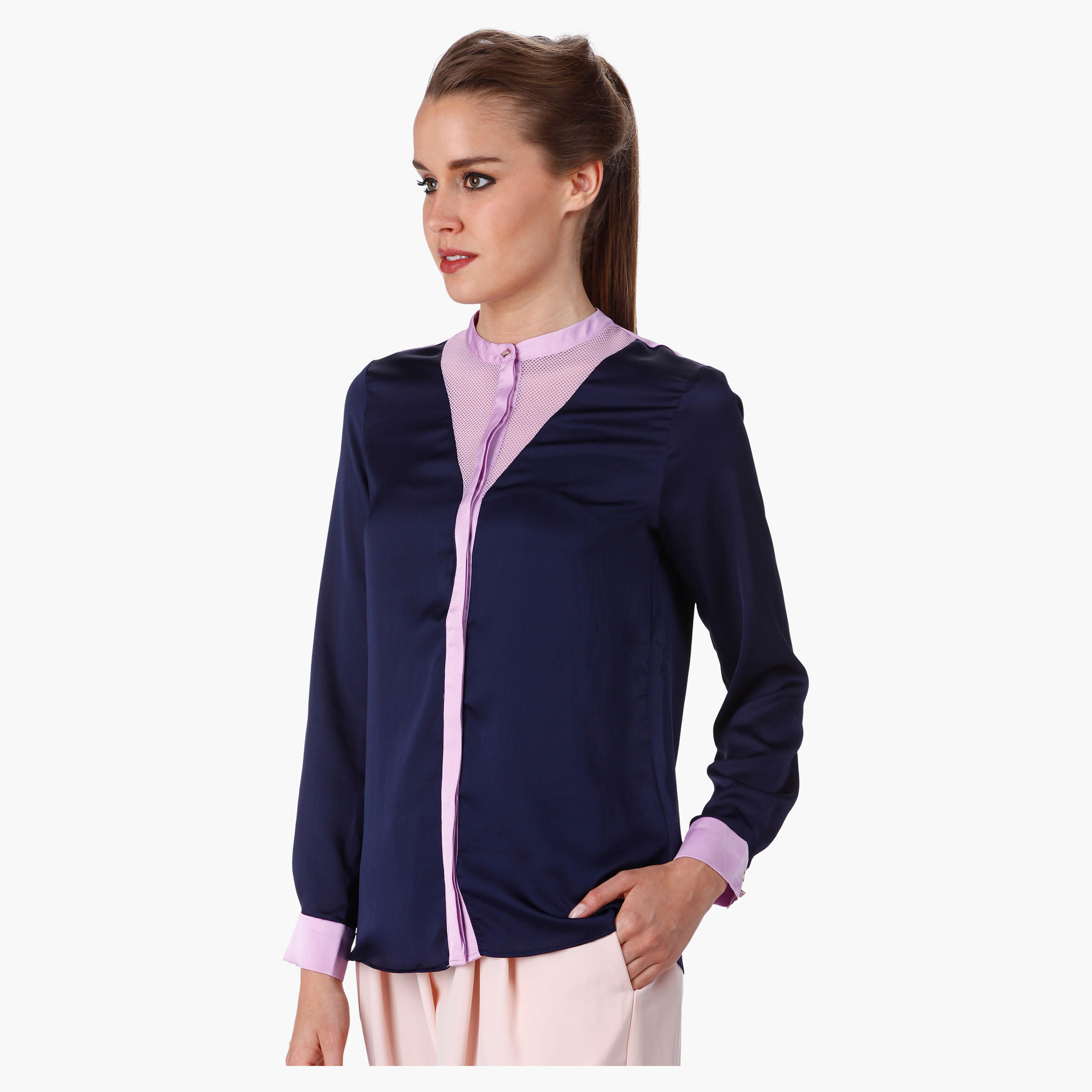 Formal Shirt with Round Neck in Regular Fit-women-clothing-shirtsandblouses-blouses-image-3