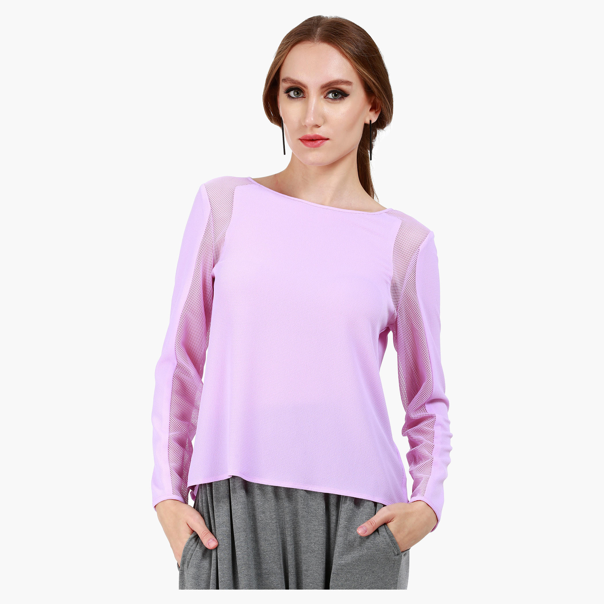 Formal Blouse with Long Sleeves and Mesh Panel Inserts in Regular Fit-women-clothing-shirtsandblouses-blouses-image-5