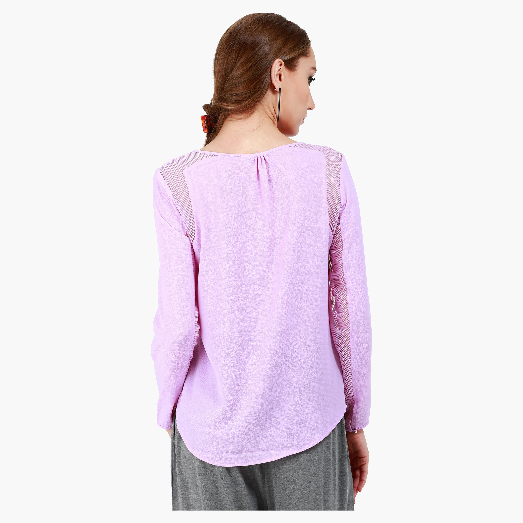 Formal Blouse with Long Sleeves and Mesh Panel Inserts in Regular Fit-women-clothing-shirtsandblouses-blouses-image-2