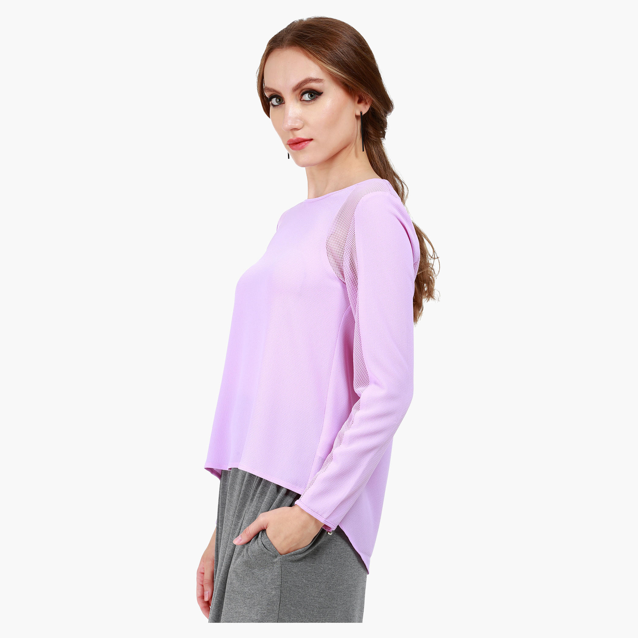 Formal Blouse with Long Sleeves and Mesh Panel Inserts in Regular Fit-women-clothing-shirtsandblouses-blouses-image-3