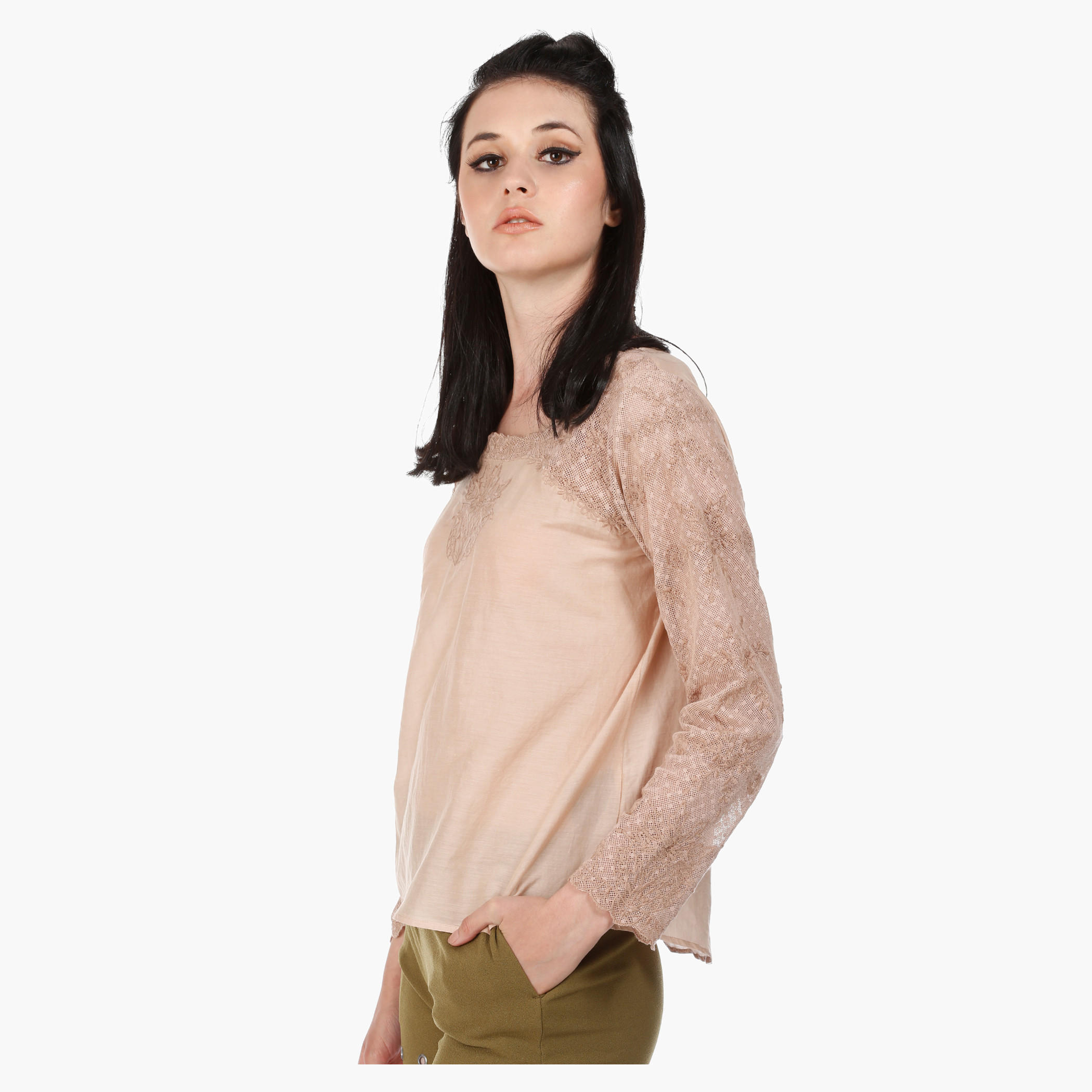 Embroidered Blouse with Long Sleeves and Sheer Yoke in Regular Fit-women-clothing-shirtsandblouses-blouses-image-3