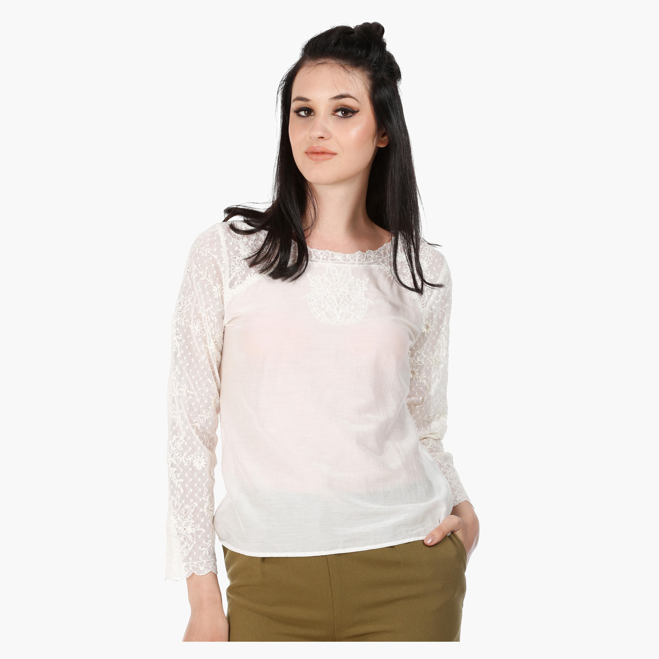 Embroidered Blouse with Long Sleeves and Sheer Yoke in Regular Fit-women-clothing-shirtsandblouses-blouses-image-6