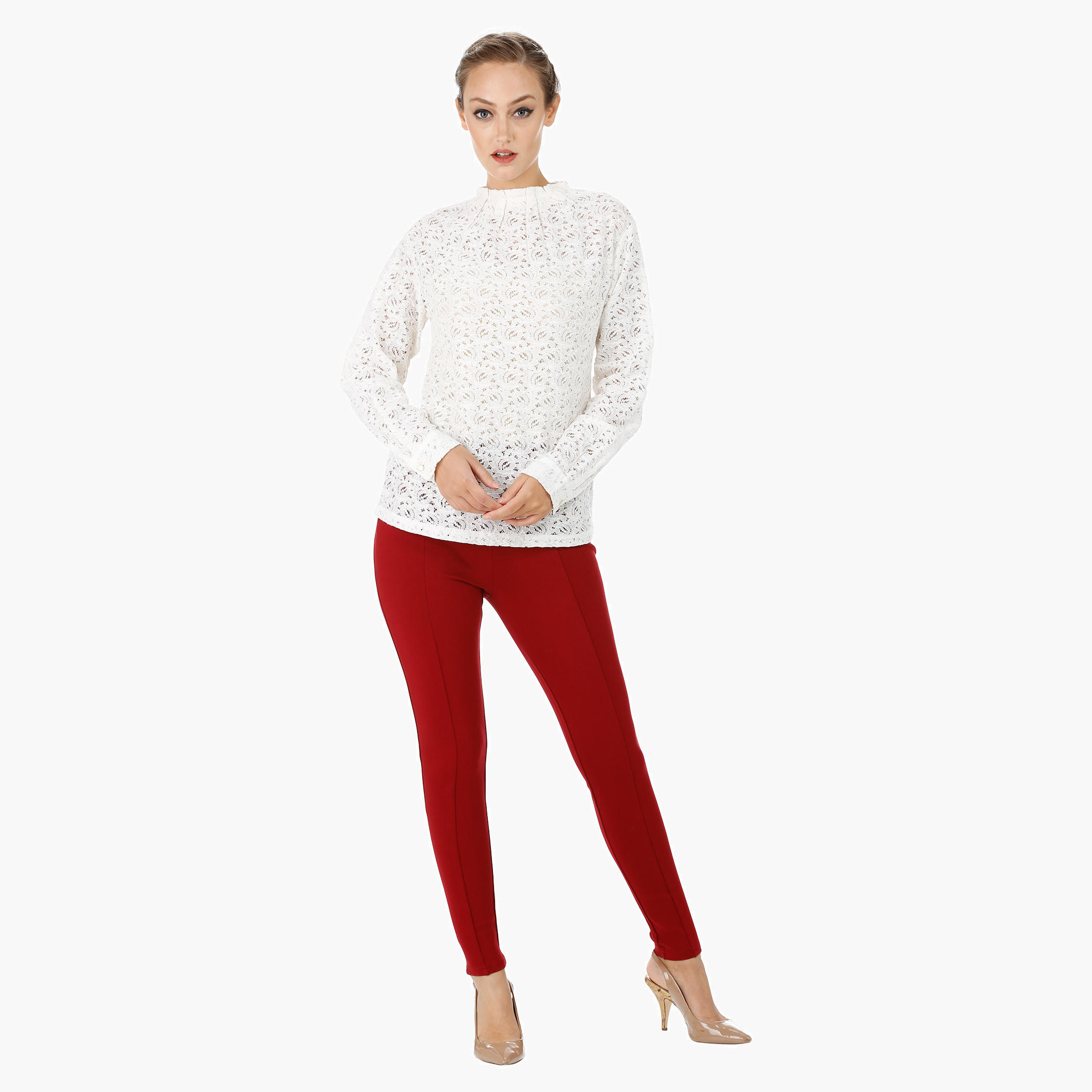 Long Sleeves Blouse with Lace Sheer Yolk-women-clothing-shirtsandblouses-blouses-image-1