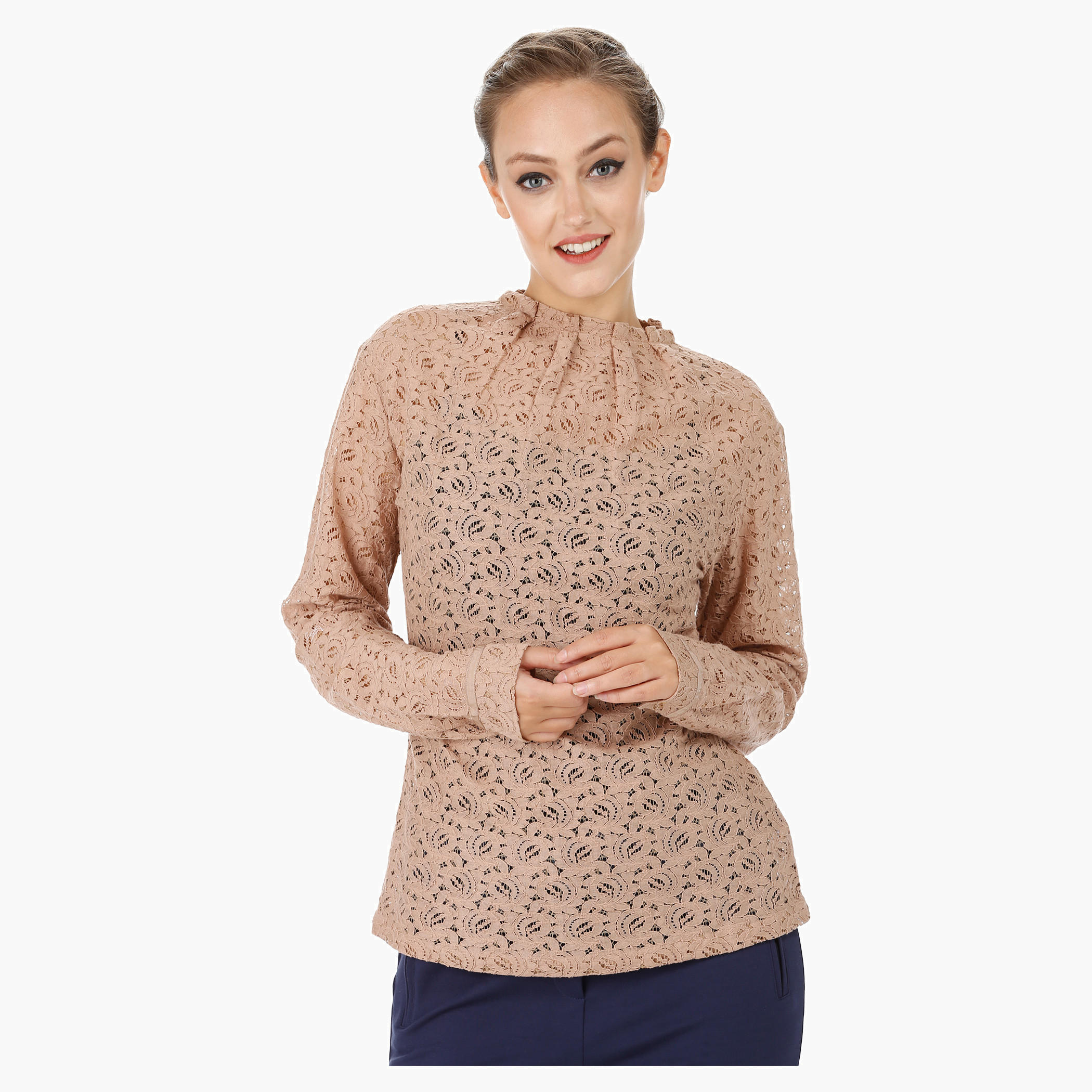 Long Sleeves Blouse with Lace Sheer Yolk-women-clothing-shirtsandblouses-blouses-image-6