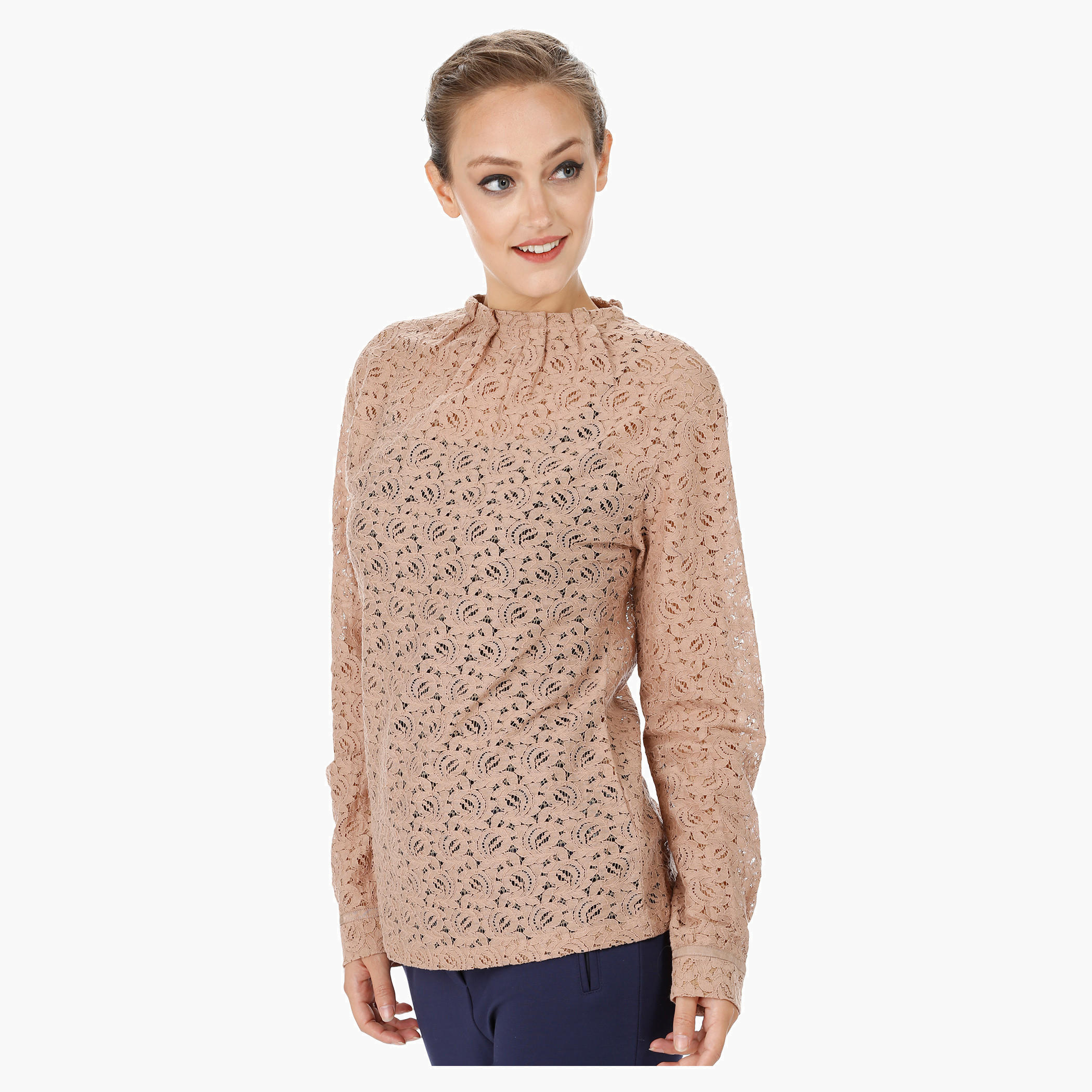 Long Sleeves Blouse with Lace Sheer Yolk-women-clothing-shirtsandblouses-blouses-image-8