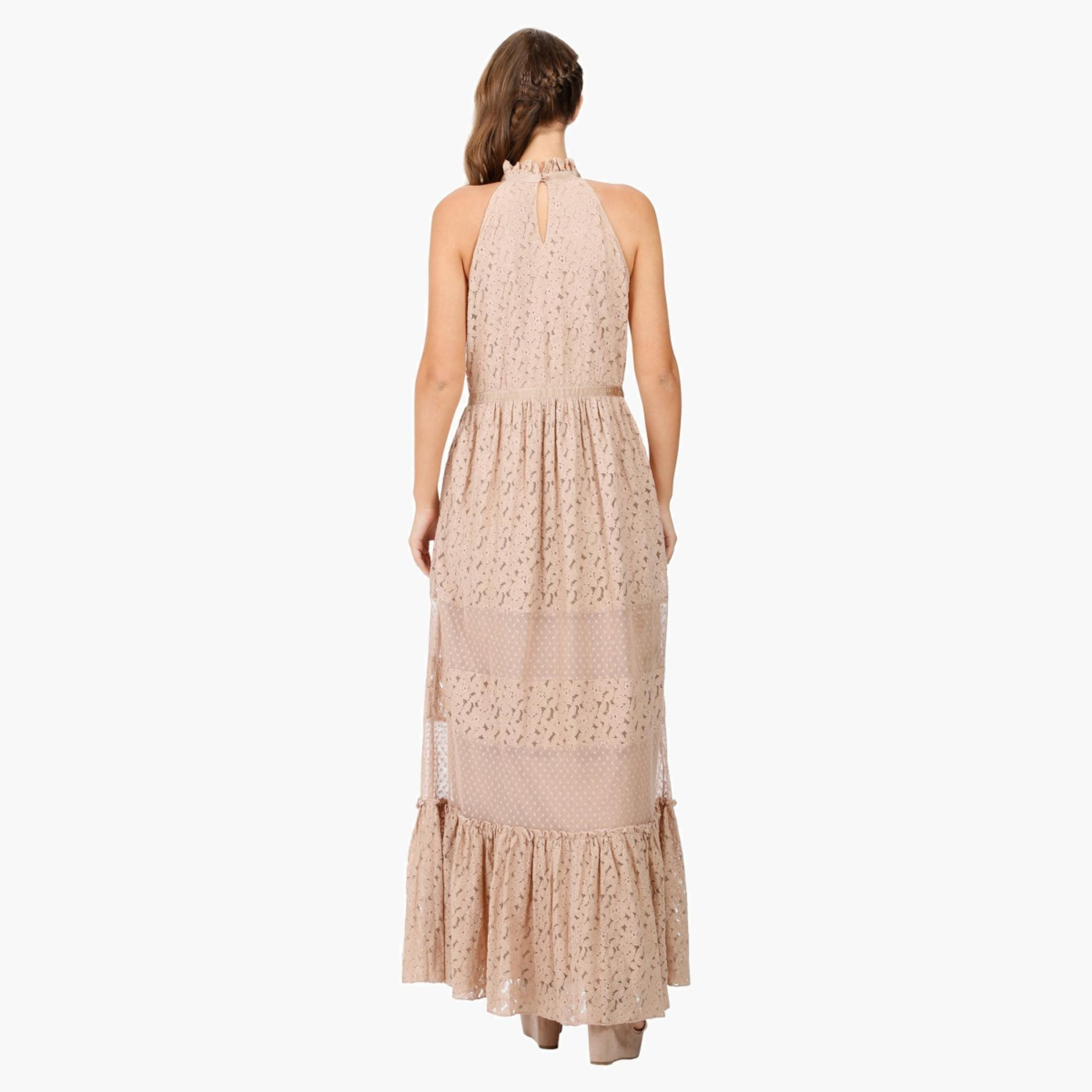 Halter Neck Dress with Mixed Lace Embellishment-women-clothing-dresses-image-2