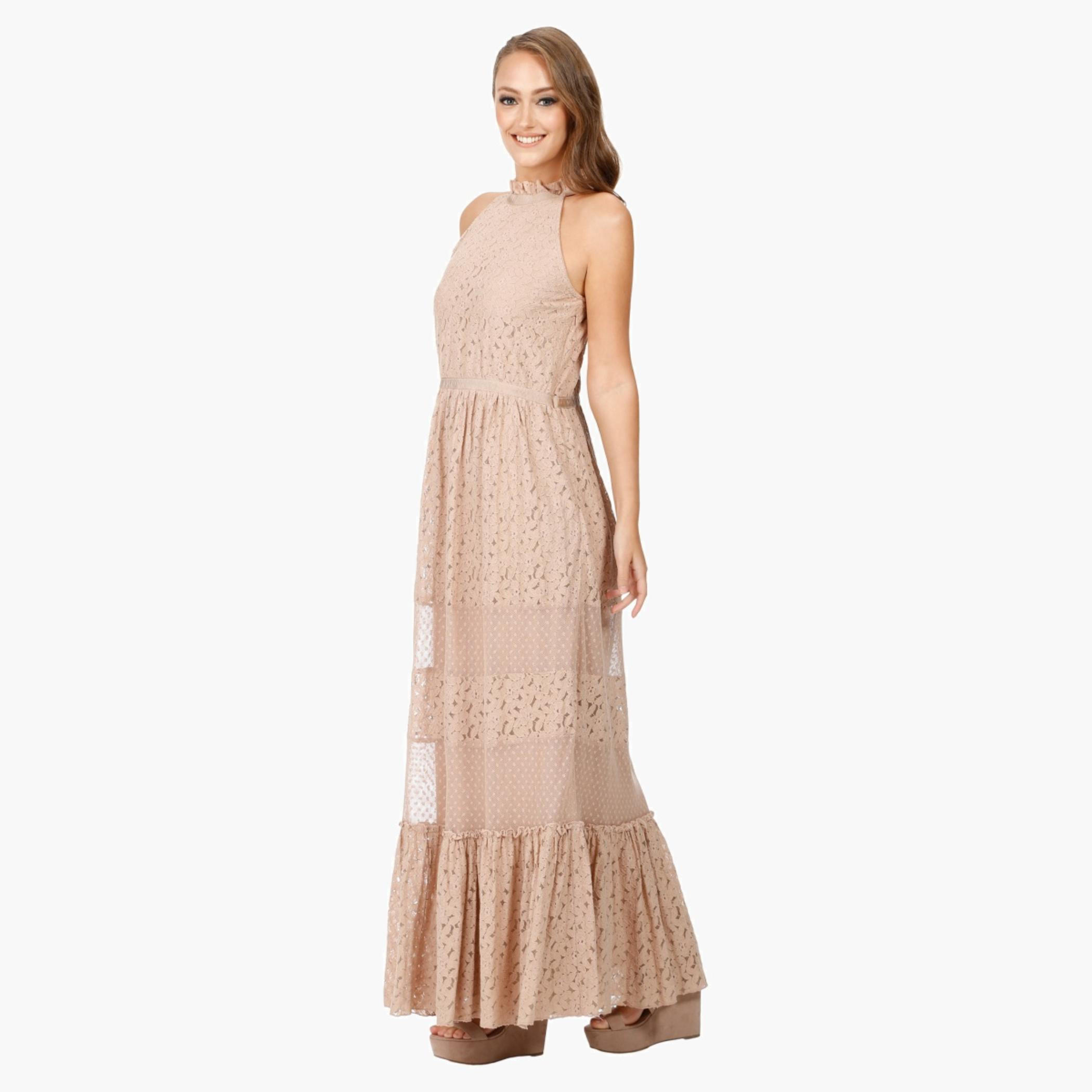 Halter Neck Dress with Mixed Lace Embellishment-women-clothing-dresses-image-3