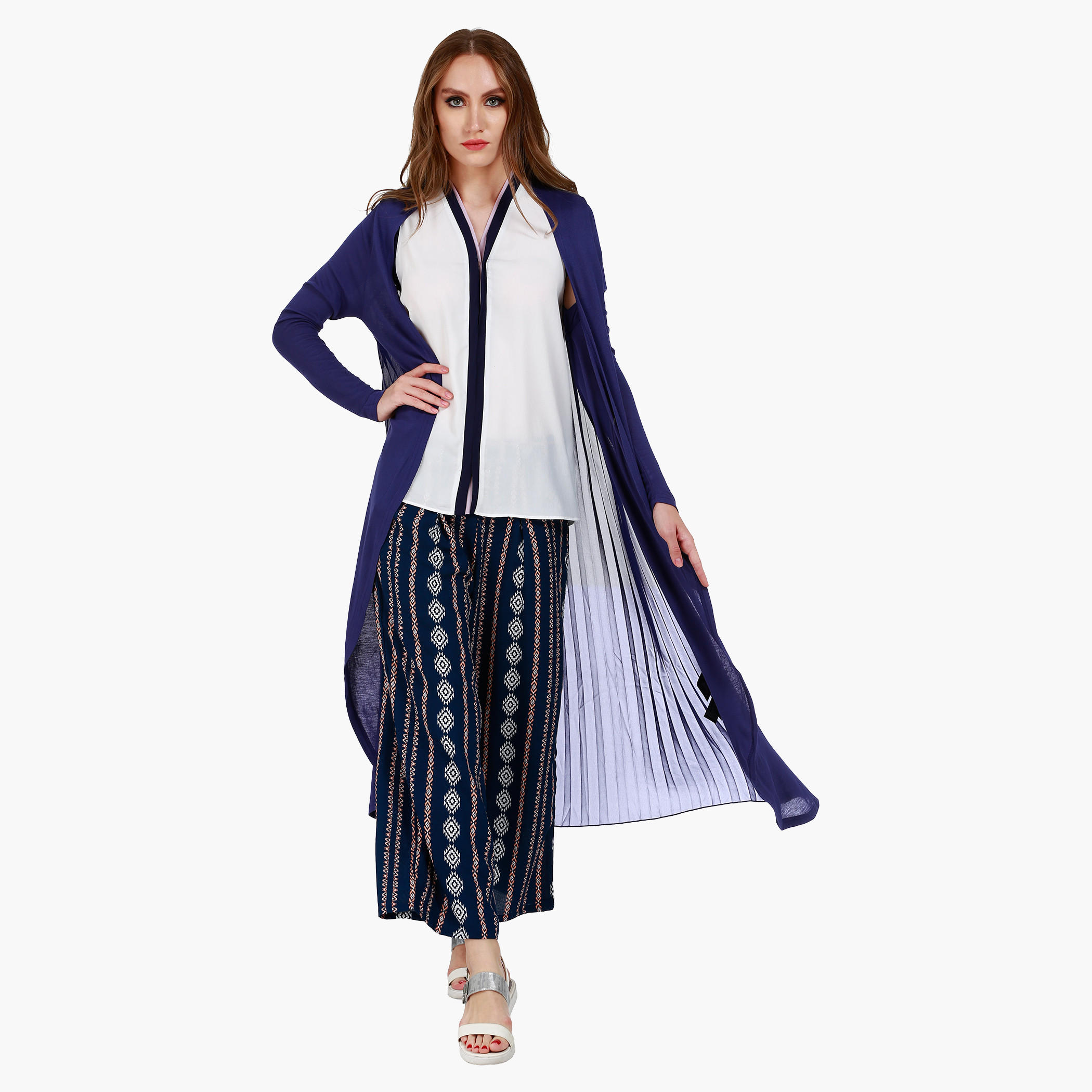 Long Knit Jacket with Pleated Back and Long Sleeves in Regular Fit-women-winterwear-coatsandjackets-jackets-image-1