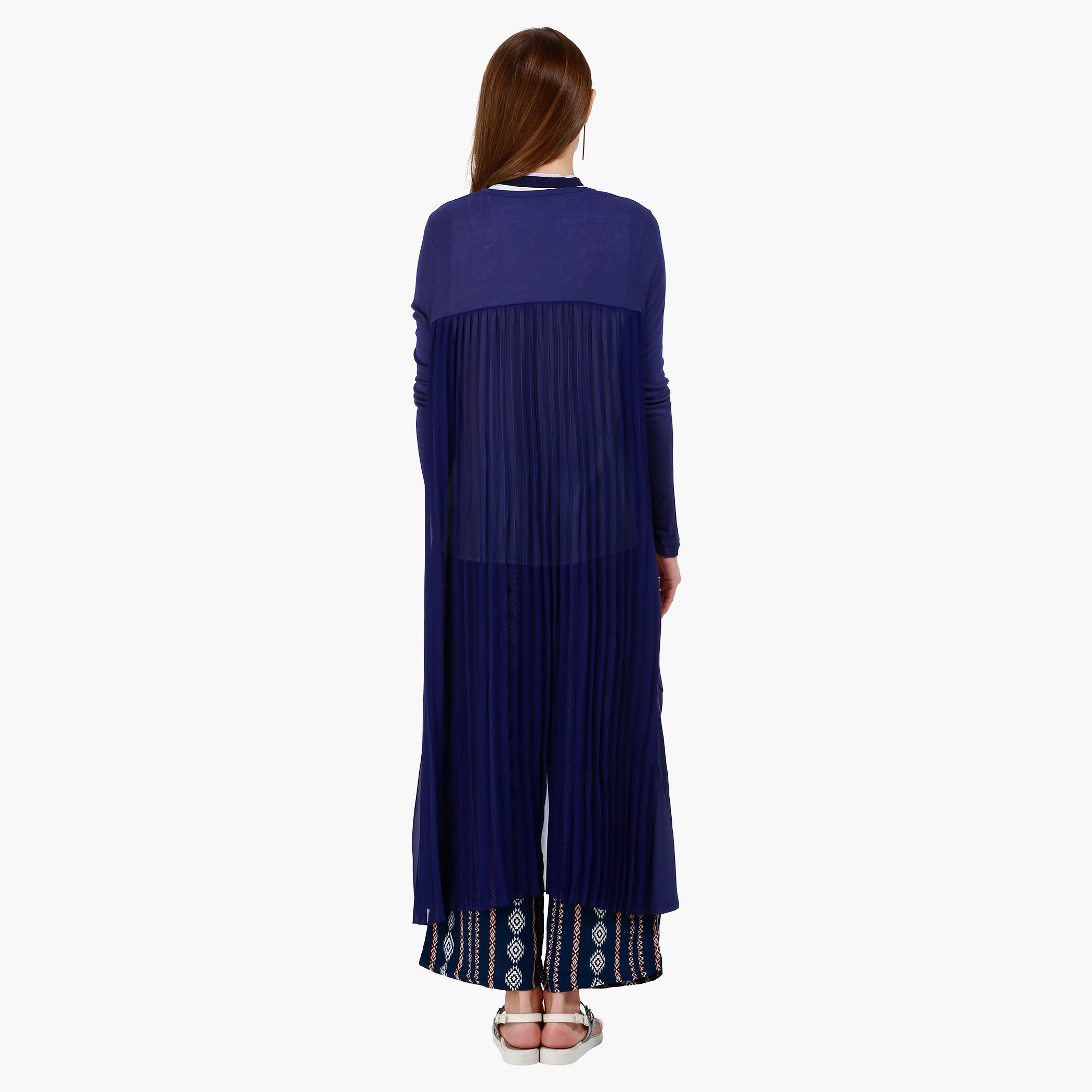 Long Knit Jacket with Pleated Back and Long Sleeves in Regular Fit-women-winterwear-coatsandjackets-jackets-image-2