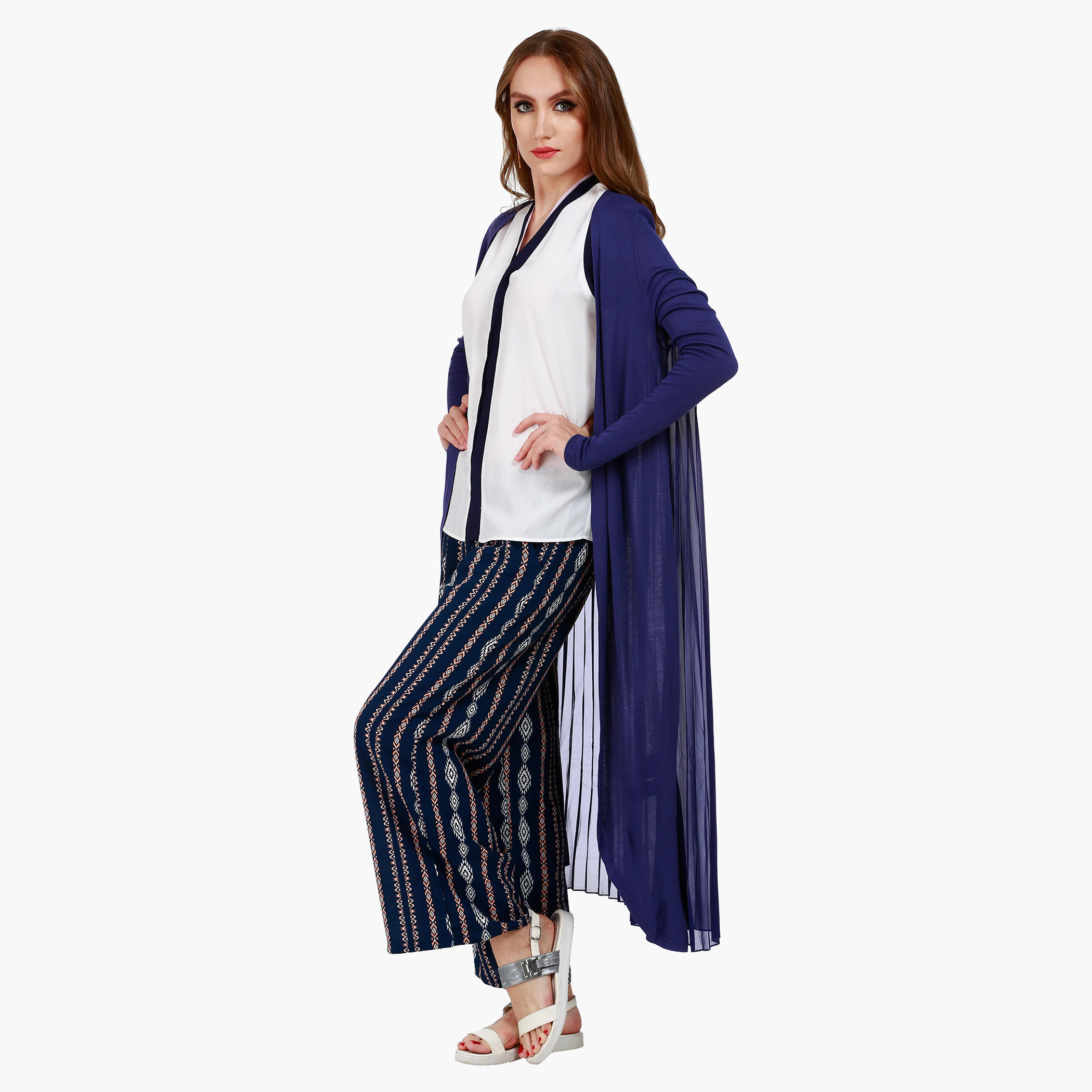 Long Knit Jacket with Pleated Back and Long Sleeves in Regular Fit-women-winterwear-coatsandjackets-jackets-image-3