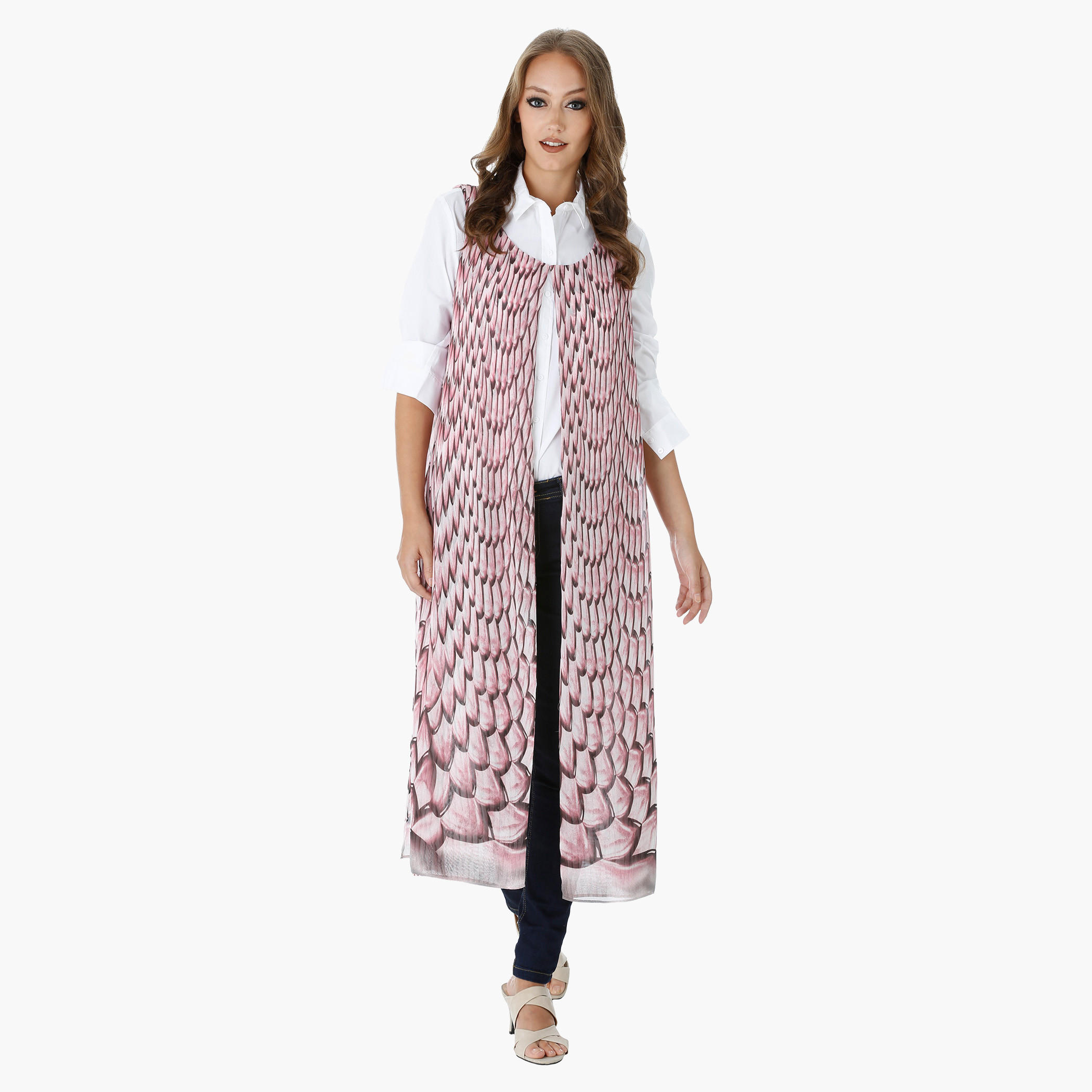 Printed Sleeveless Outerwear-women-clothing-shirtsandblouses-blouses-image-1