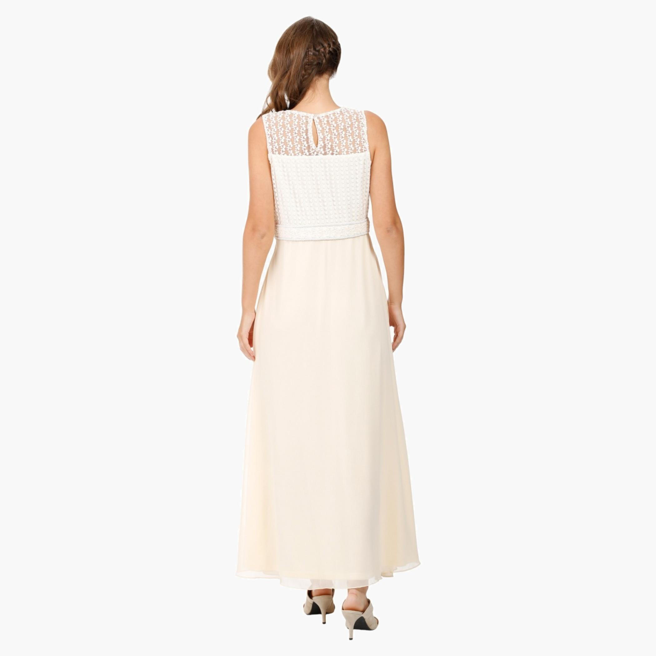 Embroidered Sleeveless Dress with Lace Panel and Round Neck-women-clothing-dresses-image-2