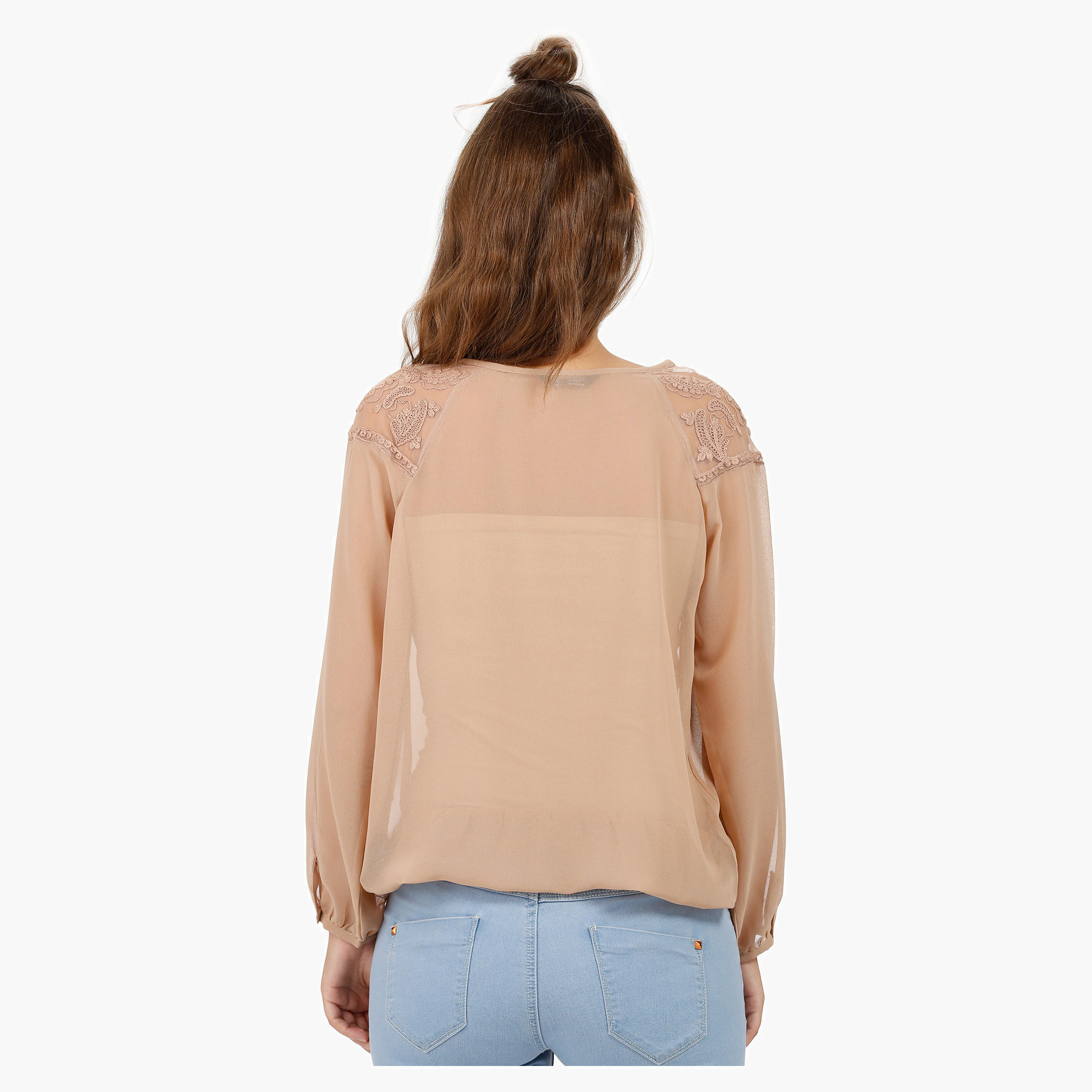 Round Neck Blouson Blouse with Yoke Embroidery and Long Sleeves-women-clothing-shirtsandblouses-blouses-image-2