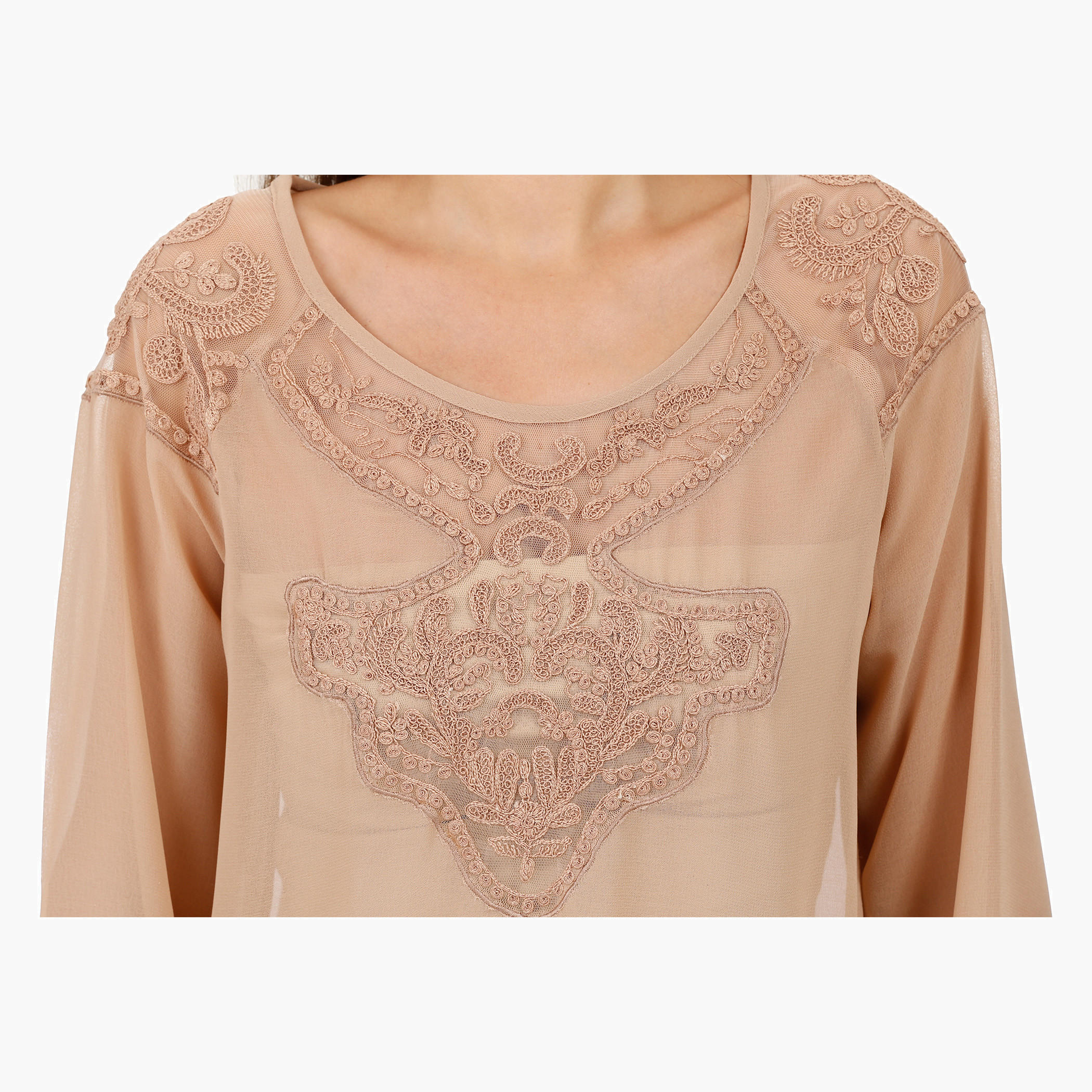 Round Neck Blouson Blouse with Yoke Embroidery and Long Sleeves-women-clothing-shirtsandblouses-blouses-image-4