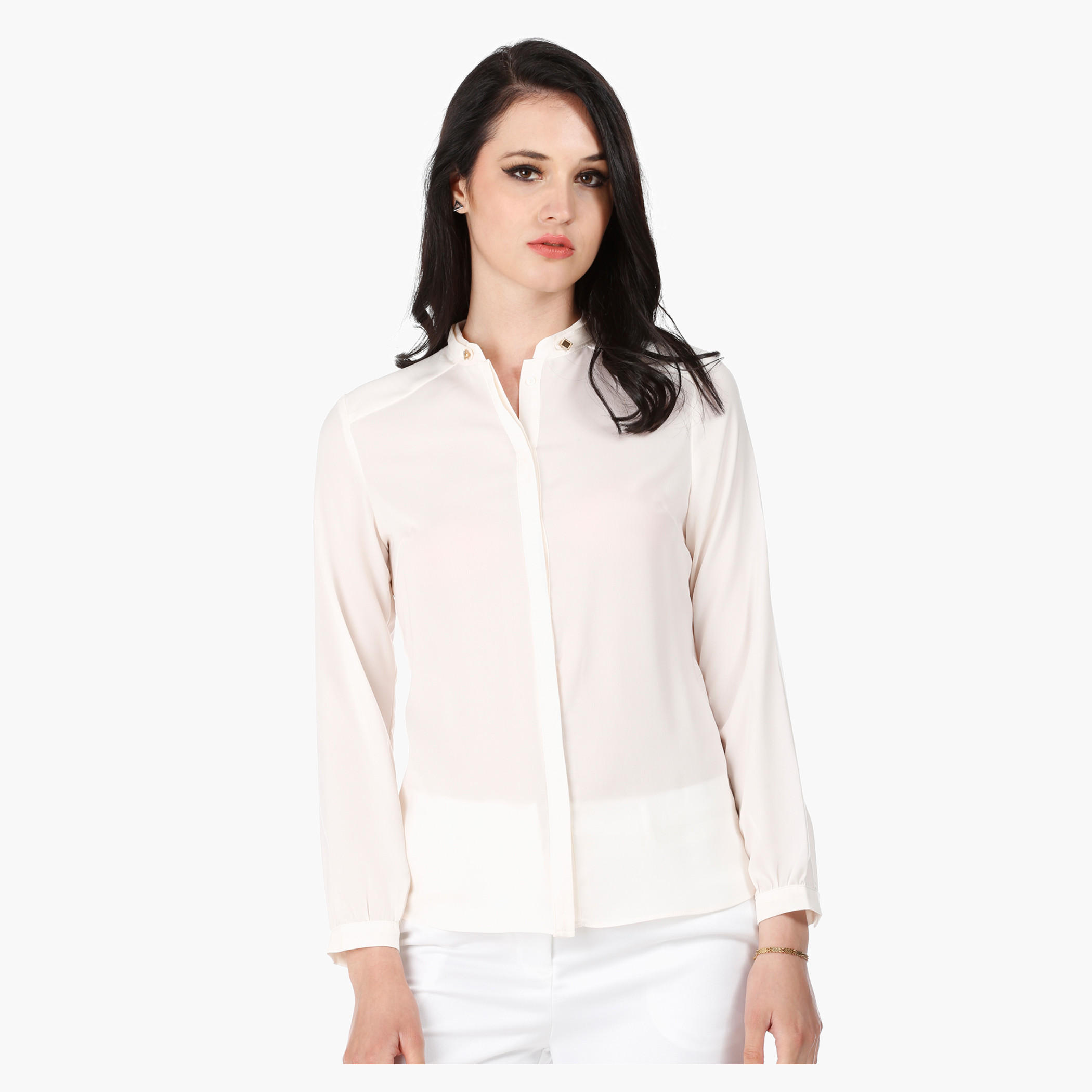 V-Neck Shirt with Pleated Long Sleeves in Regular Fit-women-clothing-shirtsandblouses-blouses-image-1
