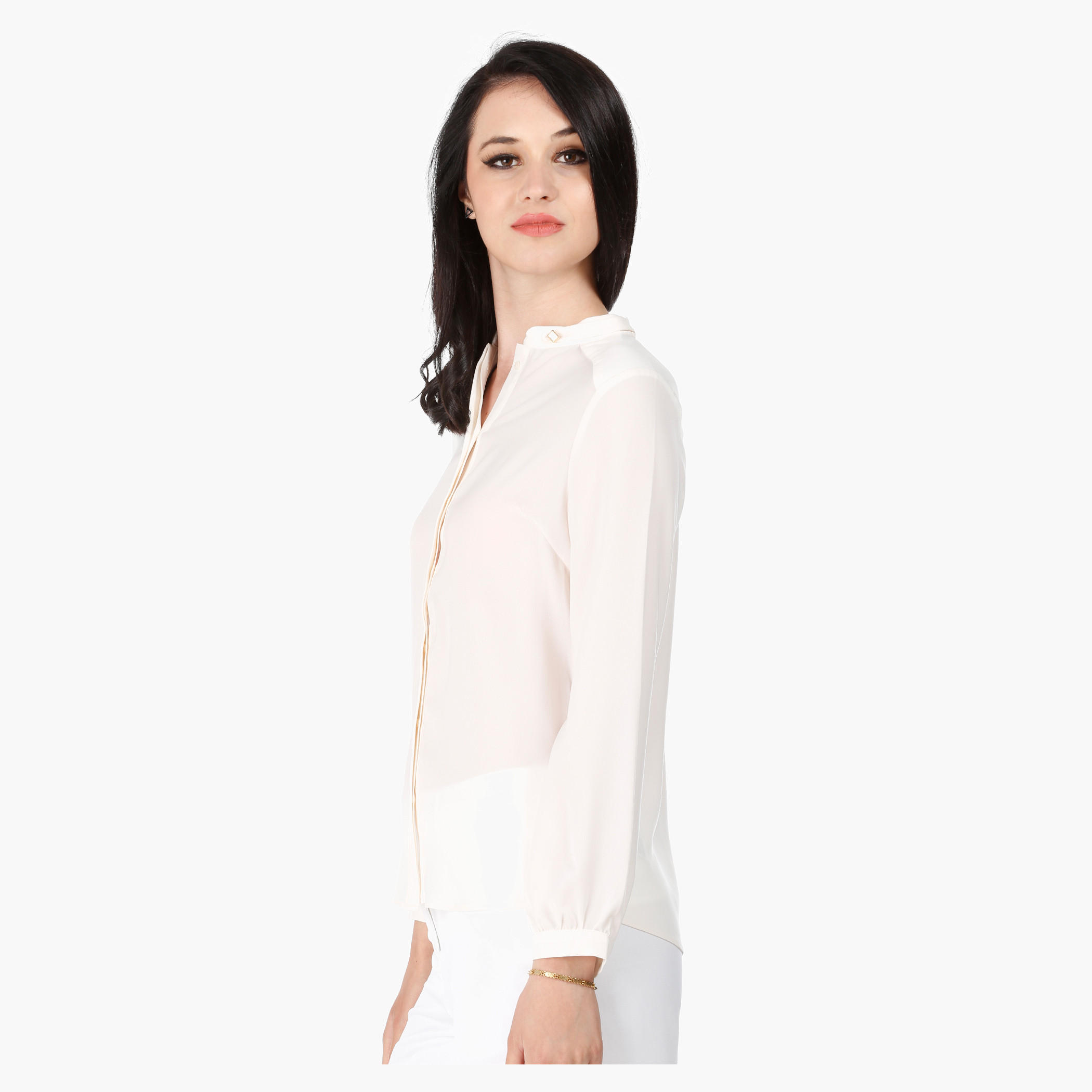 V-Neck Shirt with Pleated Long Sleeves in Regular Fit-women-clothing-shirtsandblouses-blouses-image-3