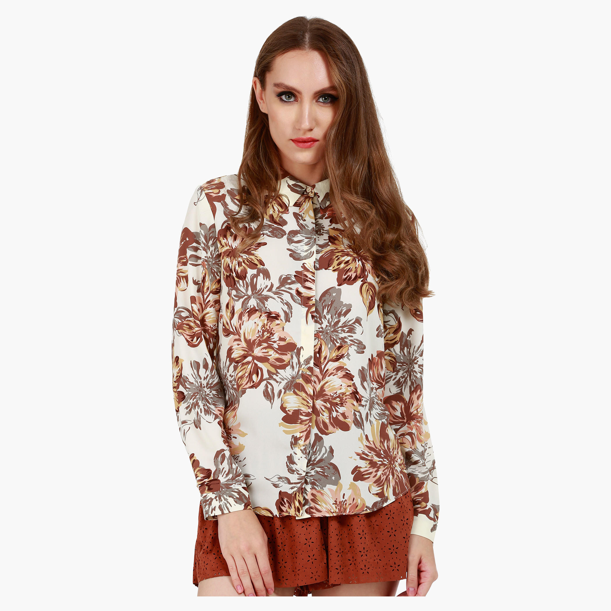Collared Shirt with Long Sleeves and All Over Print-women-clothing-shirtsandblouses-blouses-image-1