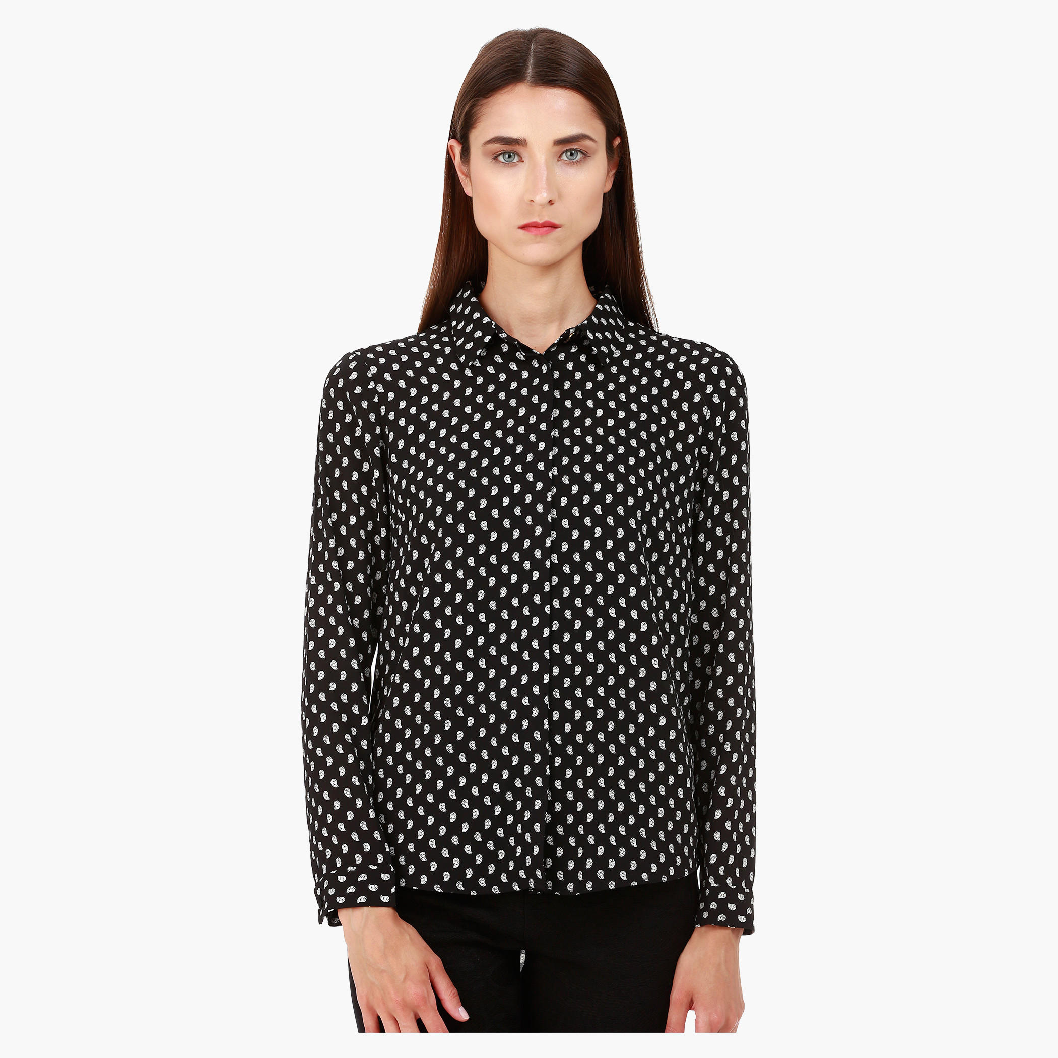 Collared Shirt with Long Sleeves and All Over Print-women-clothing-shirtsandblouses-blouses-image-1