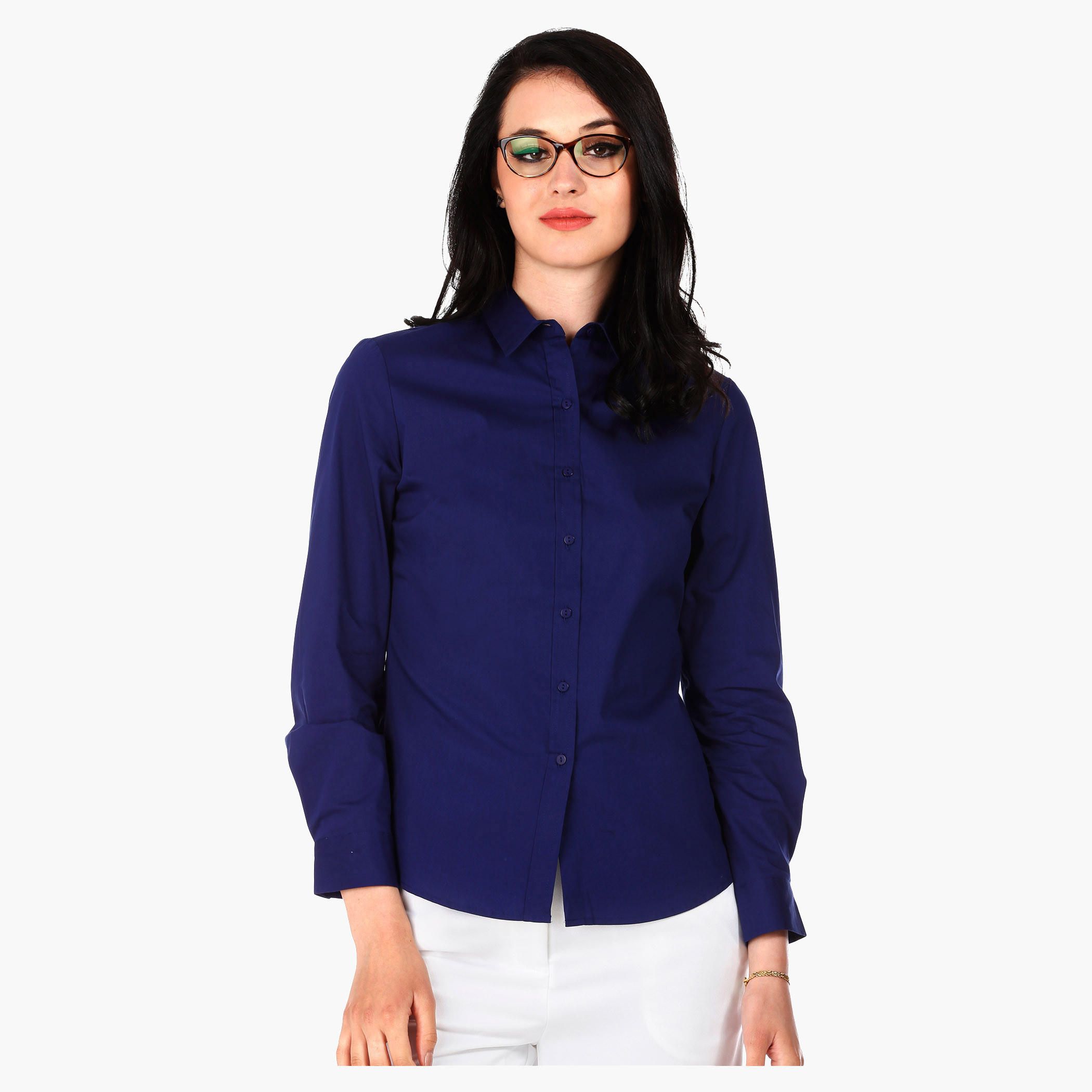 Basic Button Down Shirt with Collar and Full Sleeves-women-clothing-shirtsandblouses-blouses-image-1