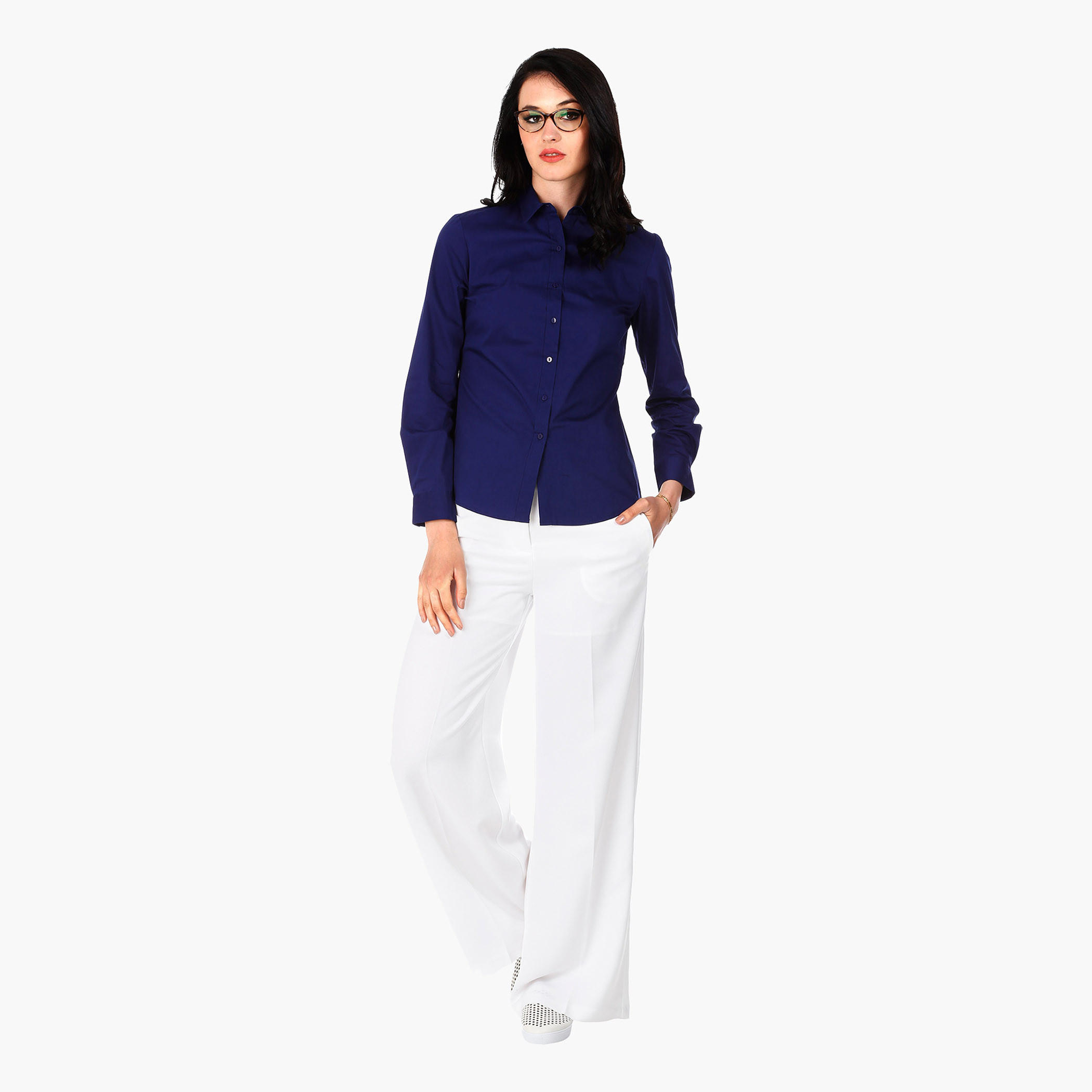 Basic Button Down Shirt with Collar and Full Sleeves-women-clothing-shirtsandblouses-blouses-image-5