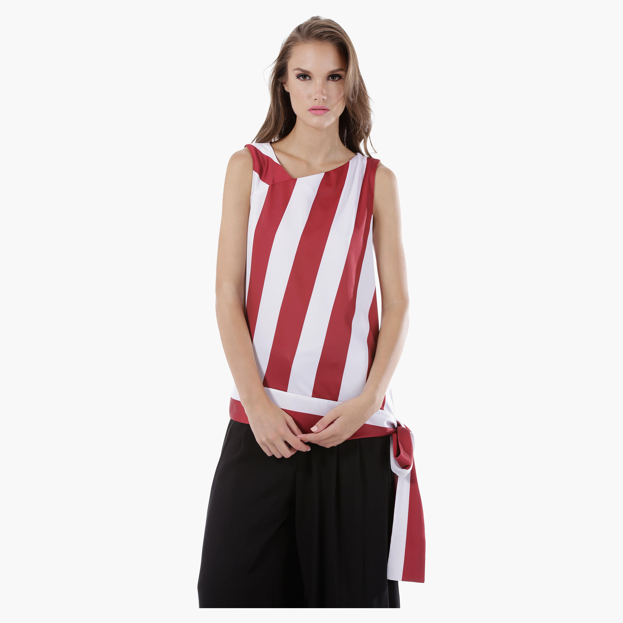 Sleeveless Asymmetric Top with Stripes and Tie Ups-women-clothing-shirtsandblouses-blouses-image-1