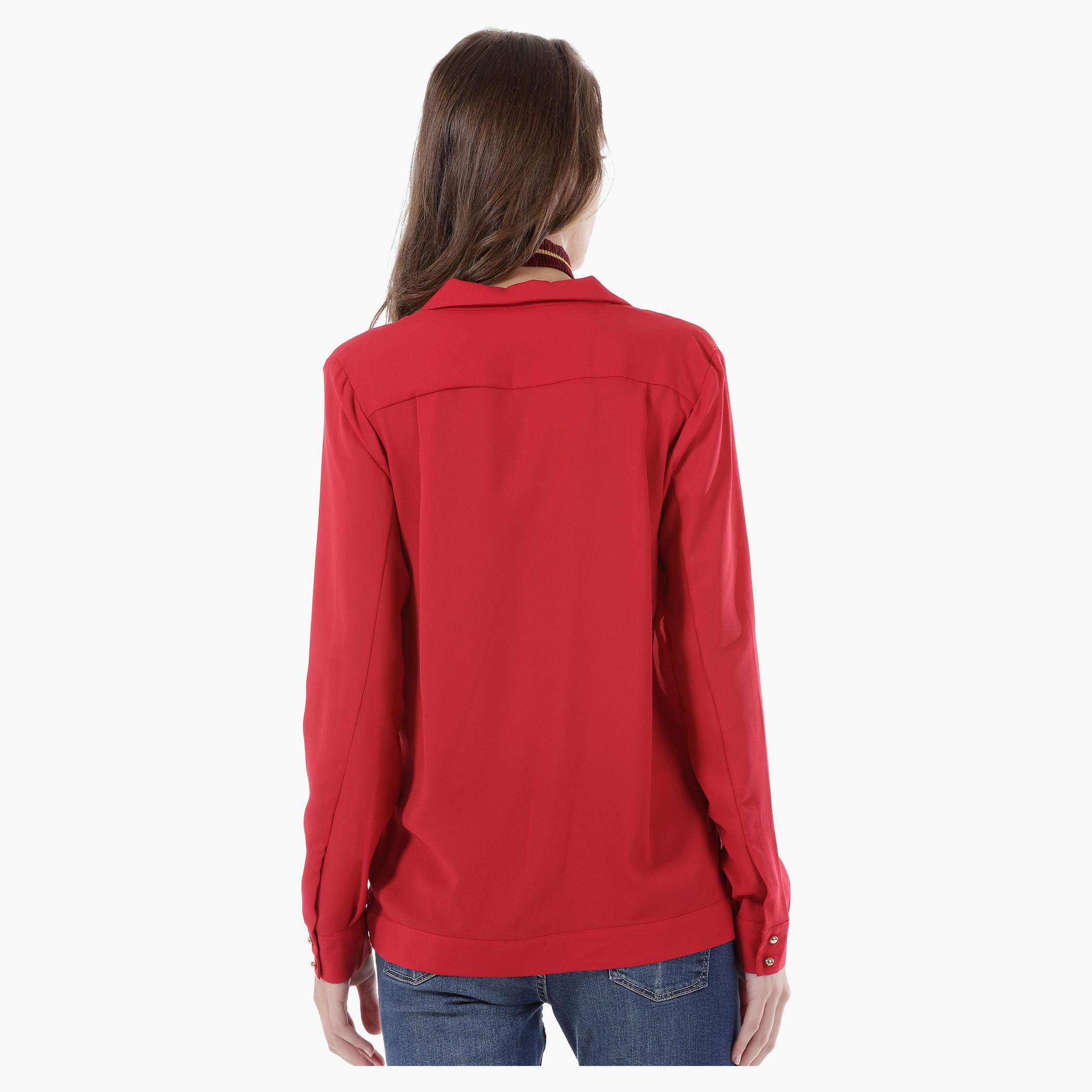Notch Lapels Shirt with Long Sleeves and Front Double Buttons-women-clothing-shirtsandblouses-blouses-image-2