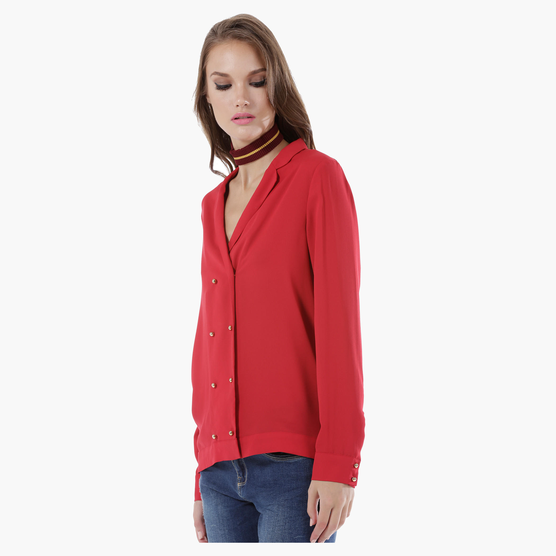 Notch Lapels Shirt with Long Sleeves and Front Double Buttons-women-clothing-shirtsandblouses-blouses-image-3