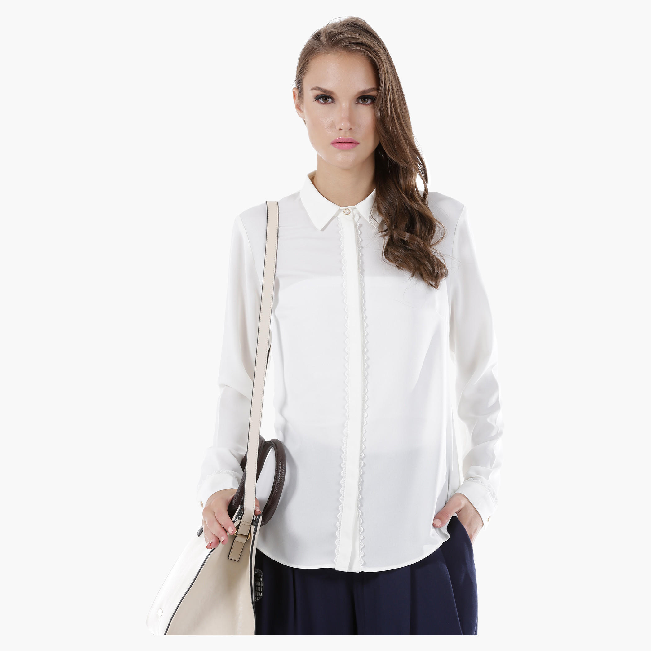 Long Sleeves Shirt with Lace Trims-women-clothing-shirtsandblouses-blouses-image-1
