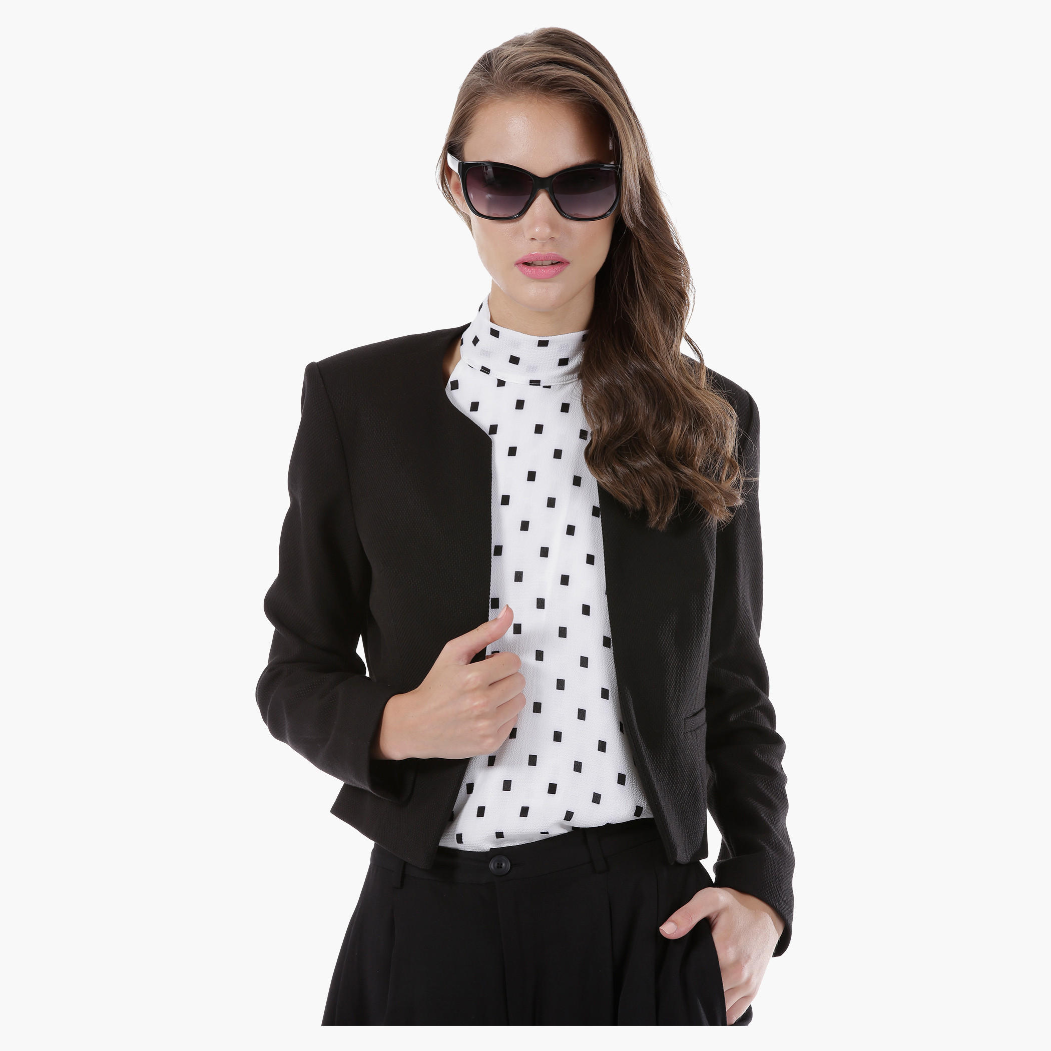 Open Front Collarless Jacket with Long Sleeves-women-clothing-coatsandjackets-blazers-image-1