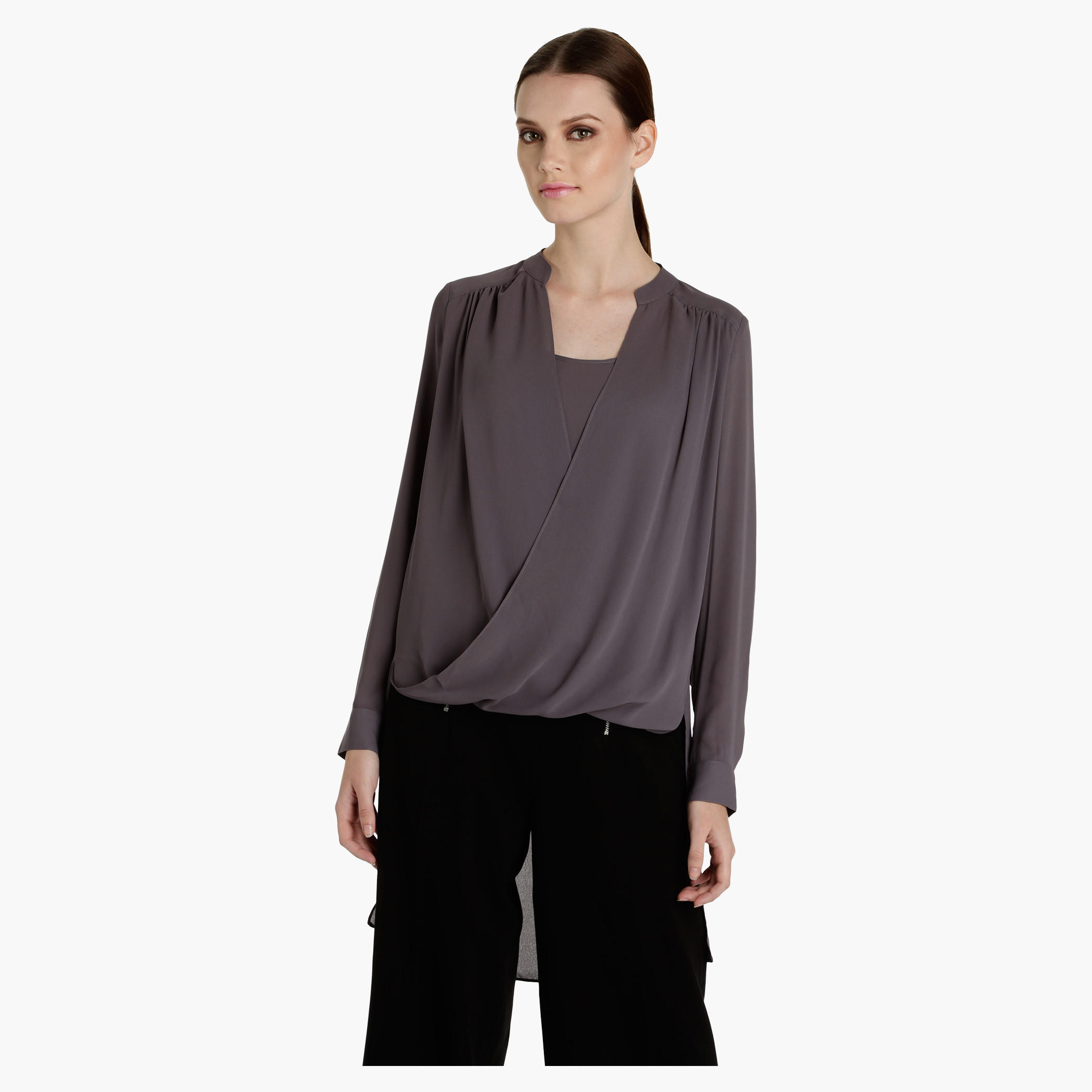 Long Sleeves Wrap Top with High Low Hem-women-clothing-shirtsandblouses-blouses-image-1