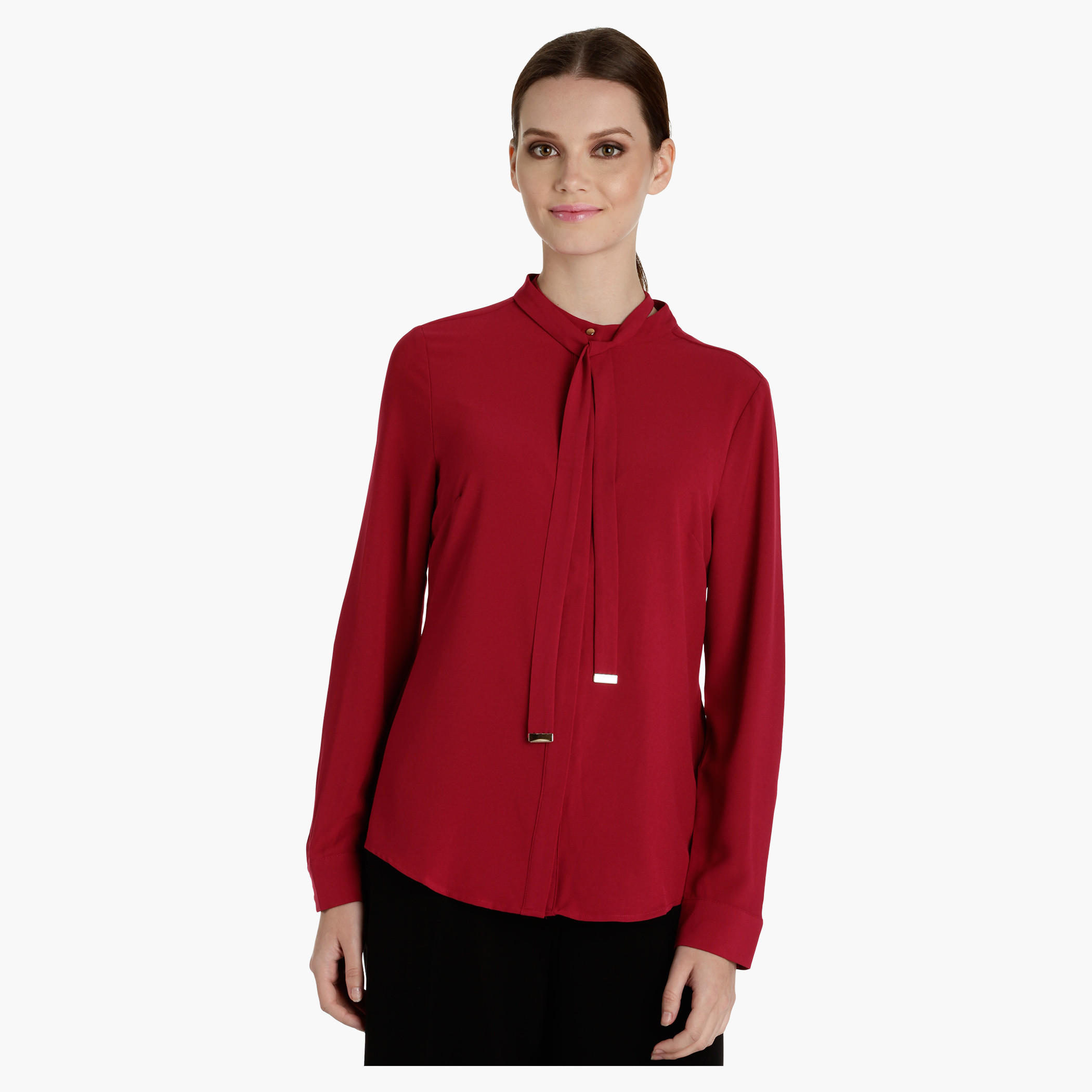 Long Sleeves Shirt with Tie Ups at Neck-women-clothing-shirtsandblouses-blouses-image-1