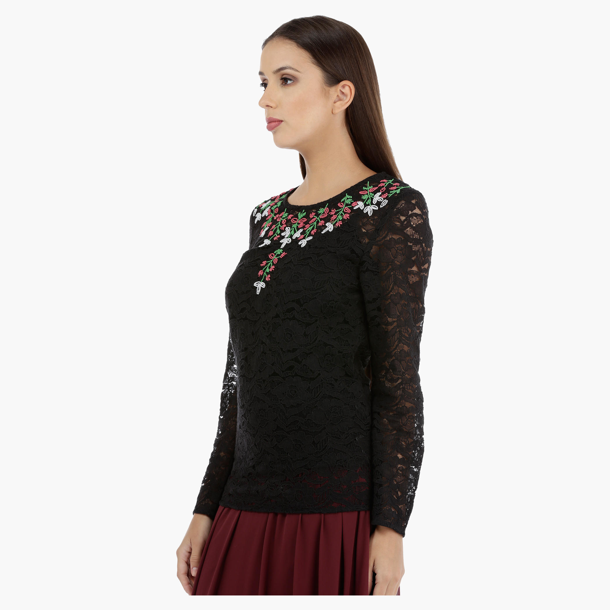 Lace Long Sleeves Top with Neck Beading-women-clothing-shirtsandblouses-blouses-image-3