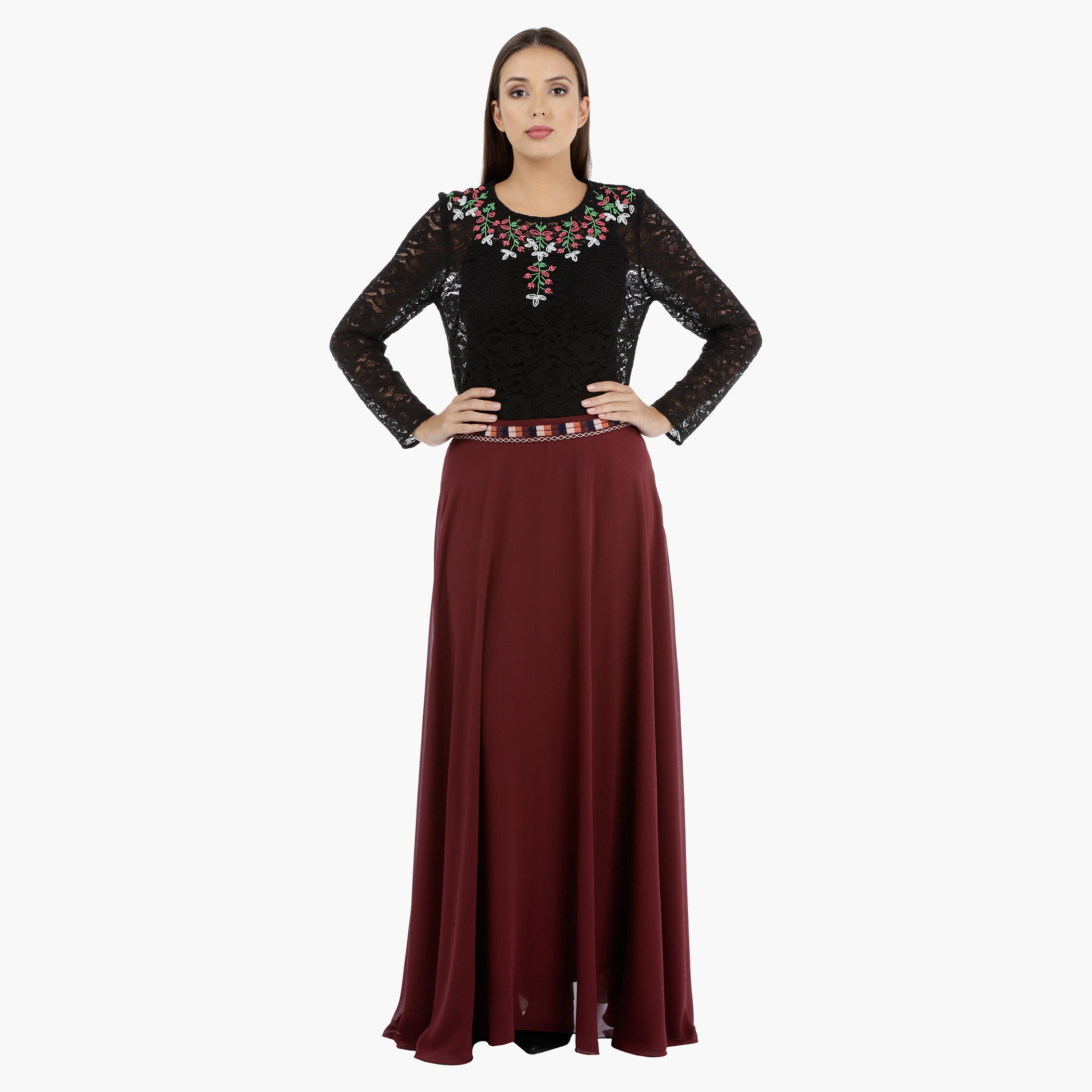 Lace Long Sleeves Top with Neck Beading-women-clothing-shirtsandblouses-blouses-image-1