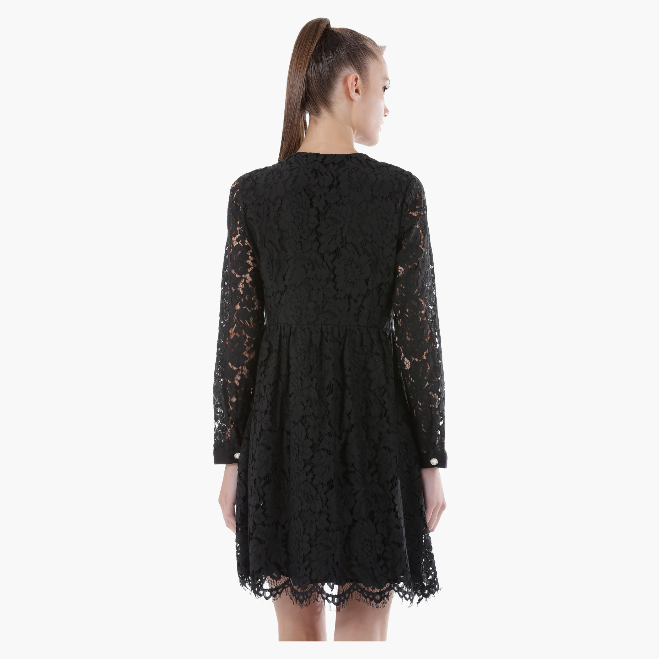 Lace Button-Down Short Dress with Full Sleeves in Regular Fit-women-clothing-dresses-image-2