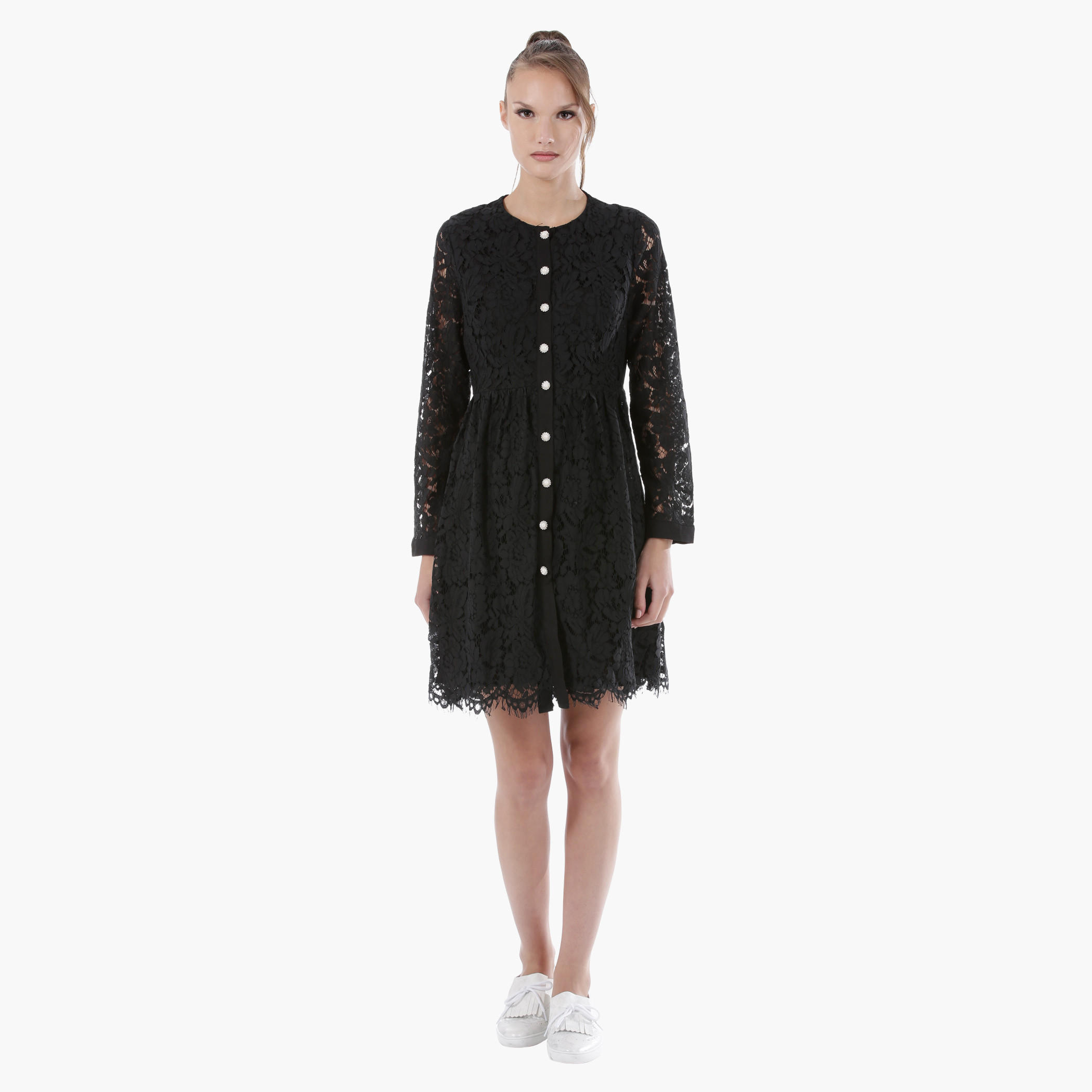 Lace Button-Down Short Dress with Full Sleeves in Regular Fit-women-clothing-dresses-image-5