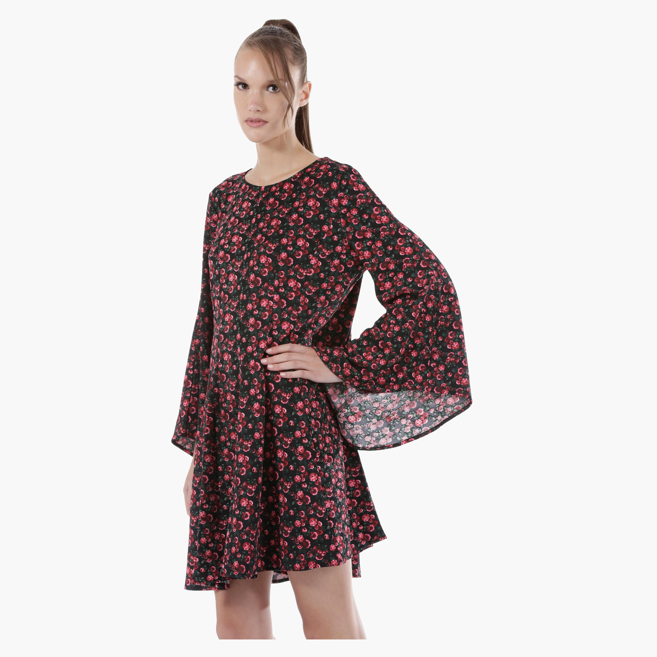 Floral Print Midi Dress with Flared Sleeves in Regular Fit-women-clothing-dresses-image-3