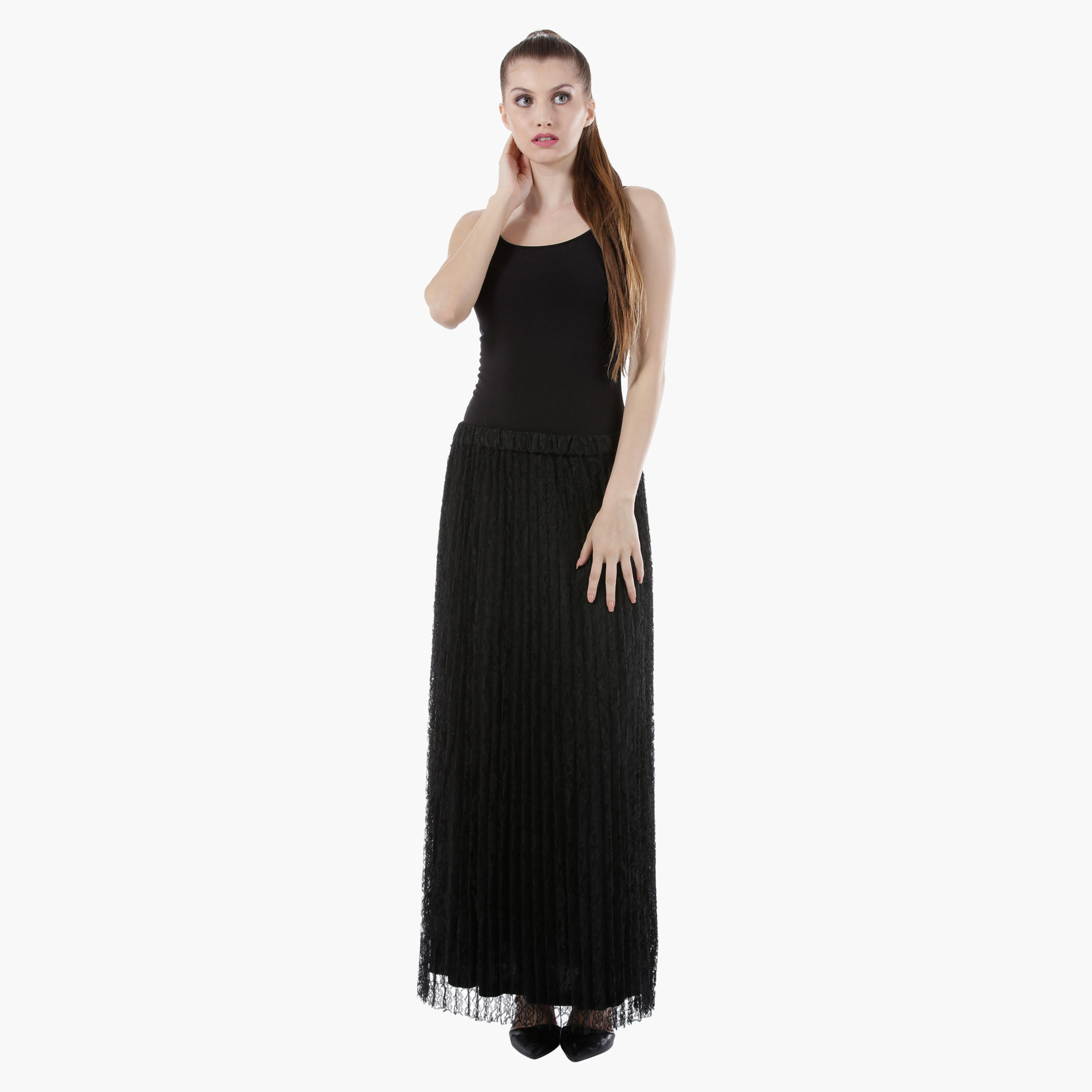Pleated Maxi Skirt with Lace in Regular Fit-women-clothing-bottoms-skirts-image-1