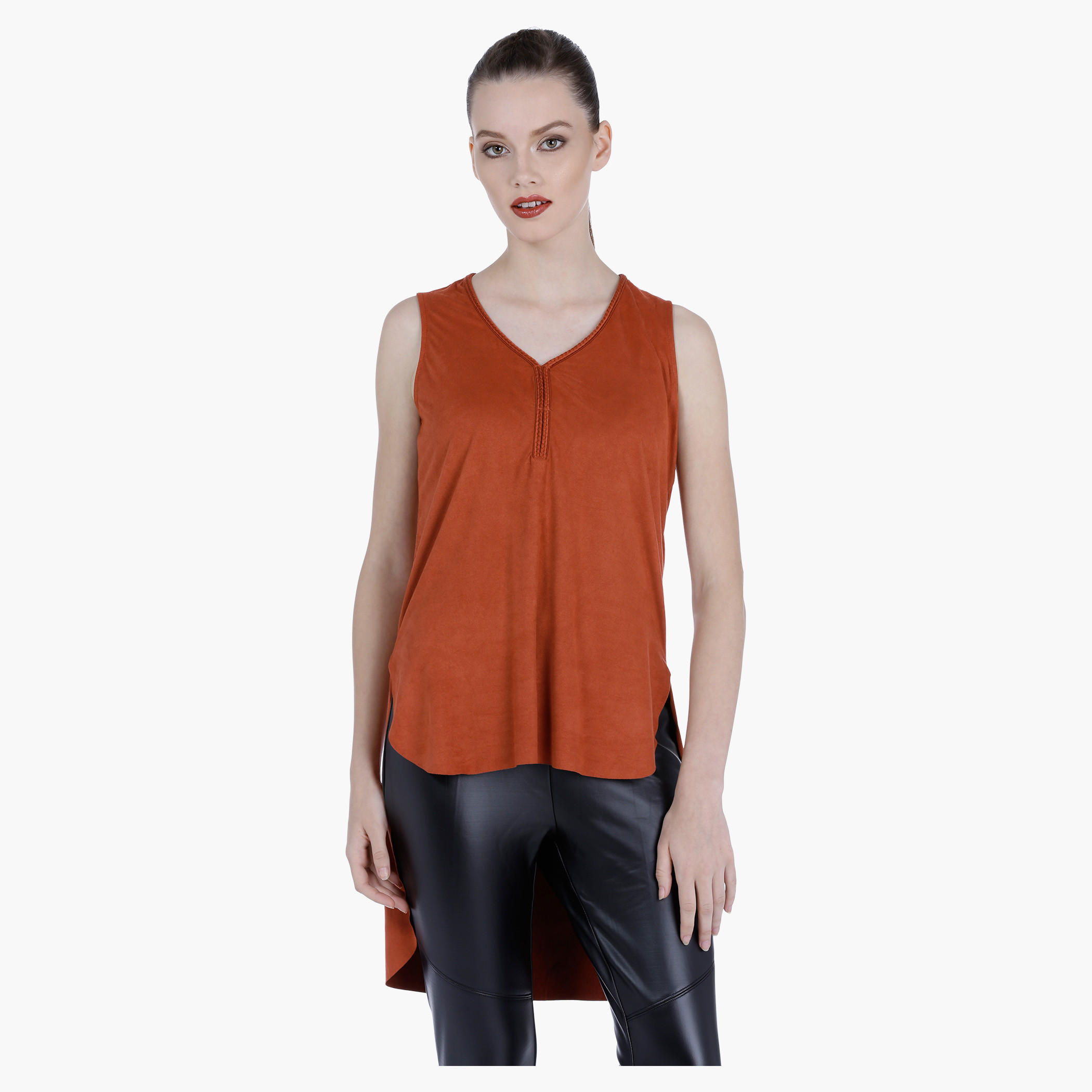 Sleeveless V-Neck Top with High Low Hem-women-clothing-shirtsandblouses-blouses-image-1