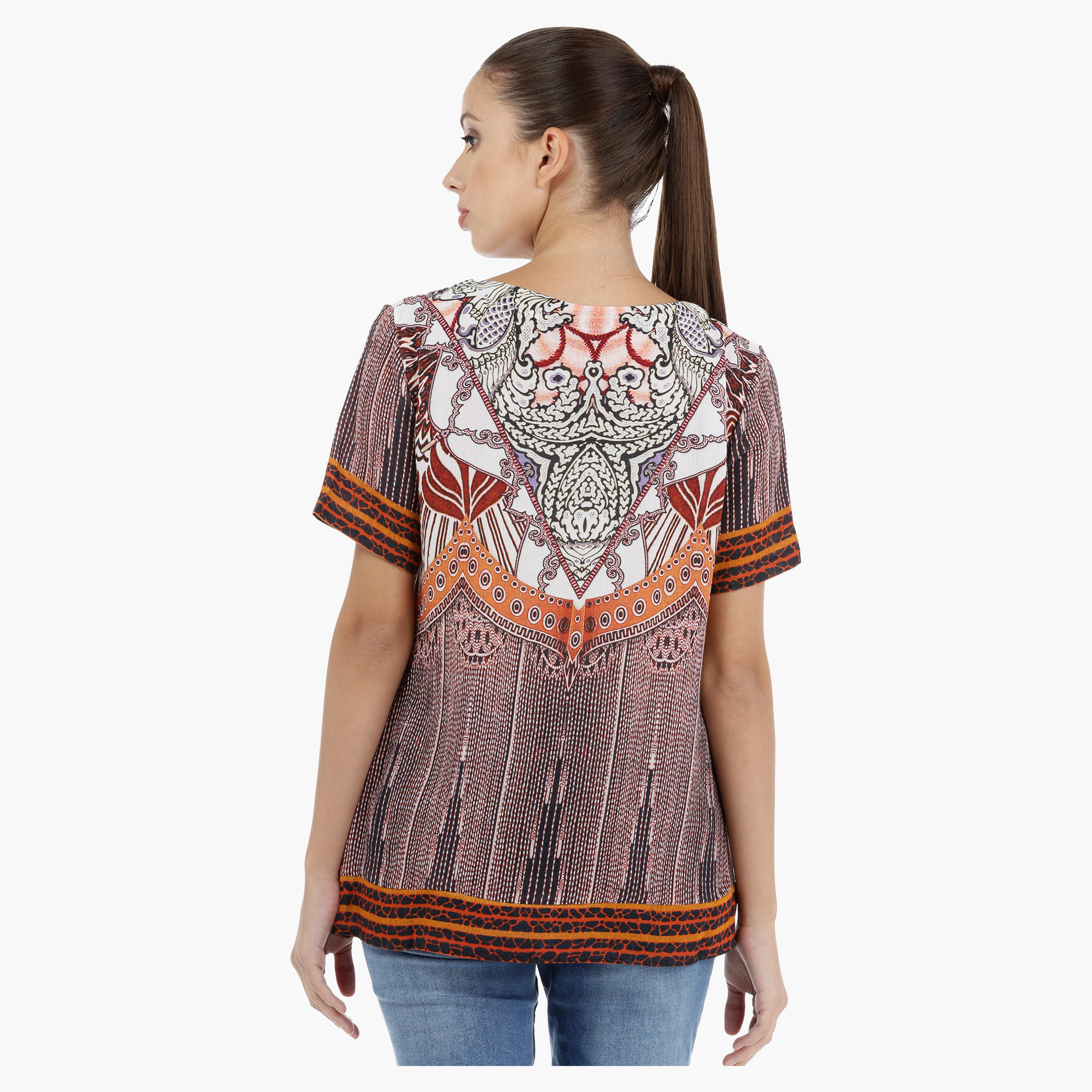 Printed Top with Short Sleeves and Tie Up Neck-women-clothing-shirtsandblouses-blouses-image-2