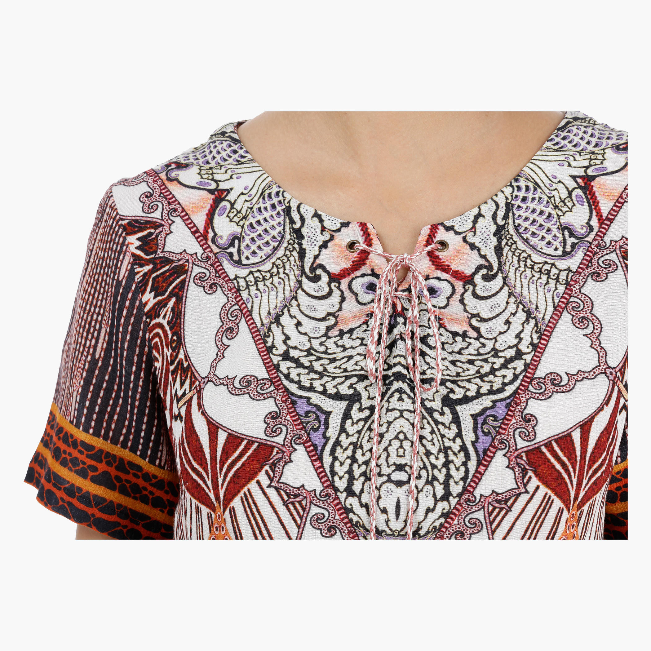 Printed Top with Short Sleeves and Tie Up Neck-women-clothing-shirtsandblouses-blouses-image-4