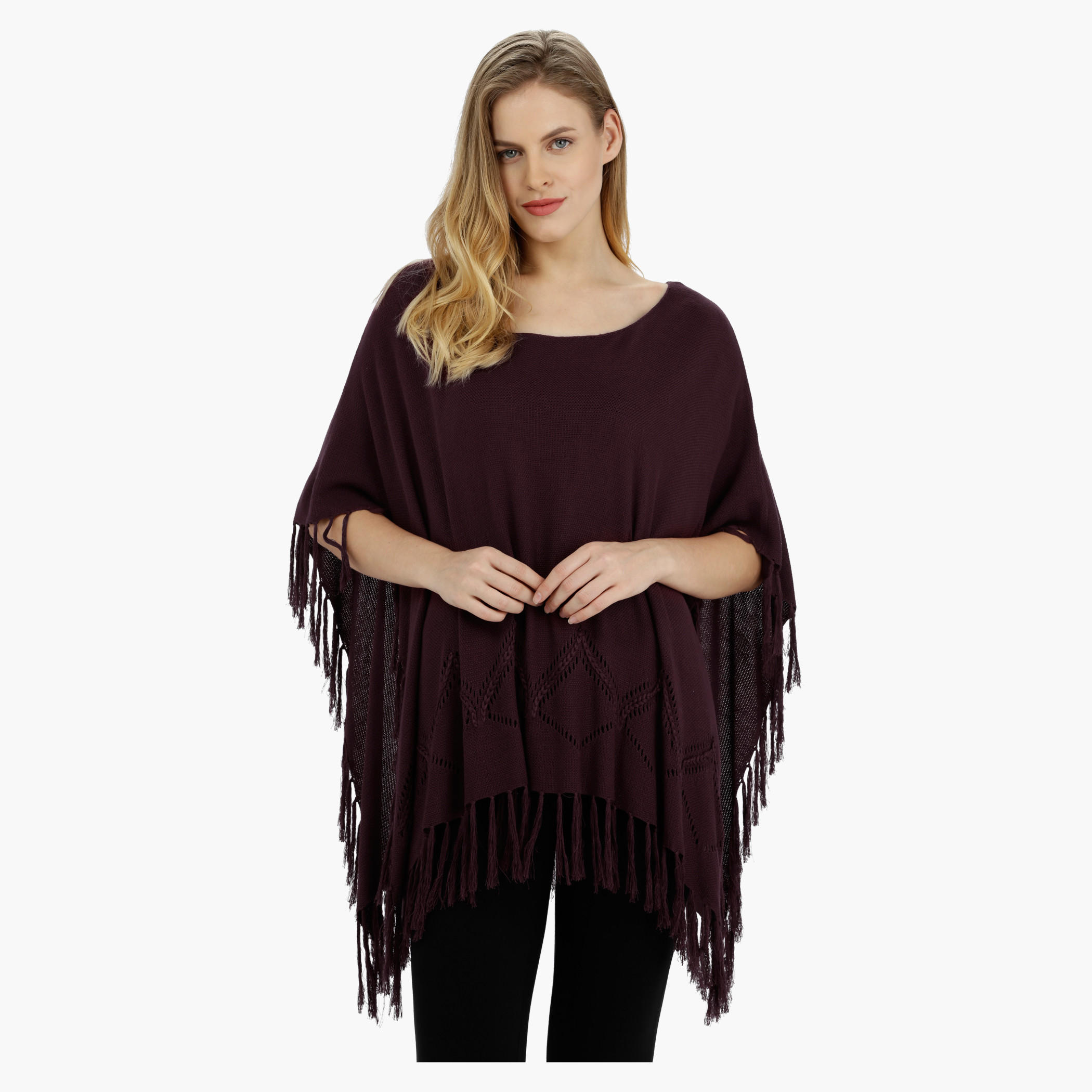 Textured Cape with Fringes-women-winterwear-cardigansandjumpers-cardigans-image-1